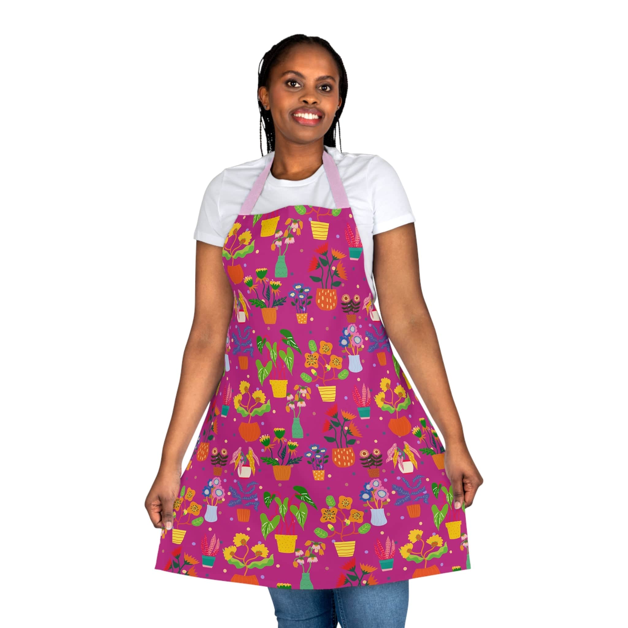 Premium Cotton Potted Plants Design Baking Apron for Cooking, Baking & Grilling - Adjustable & Pockets - Perfect Gift for Home Chefs & Bakers