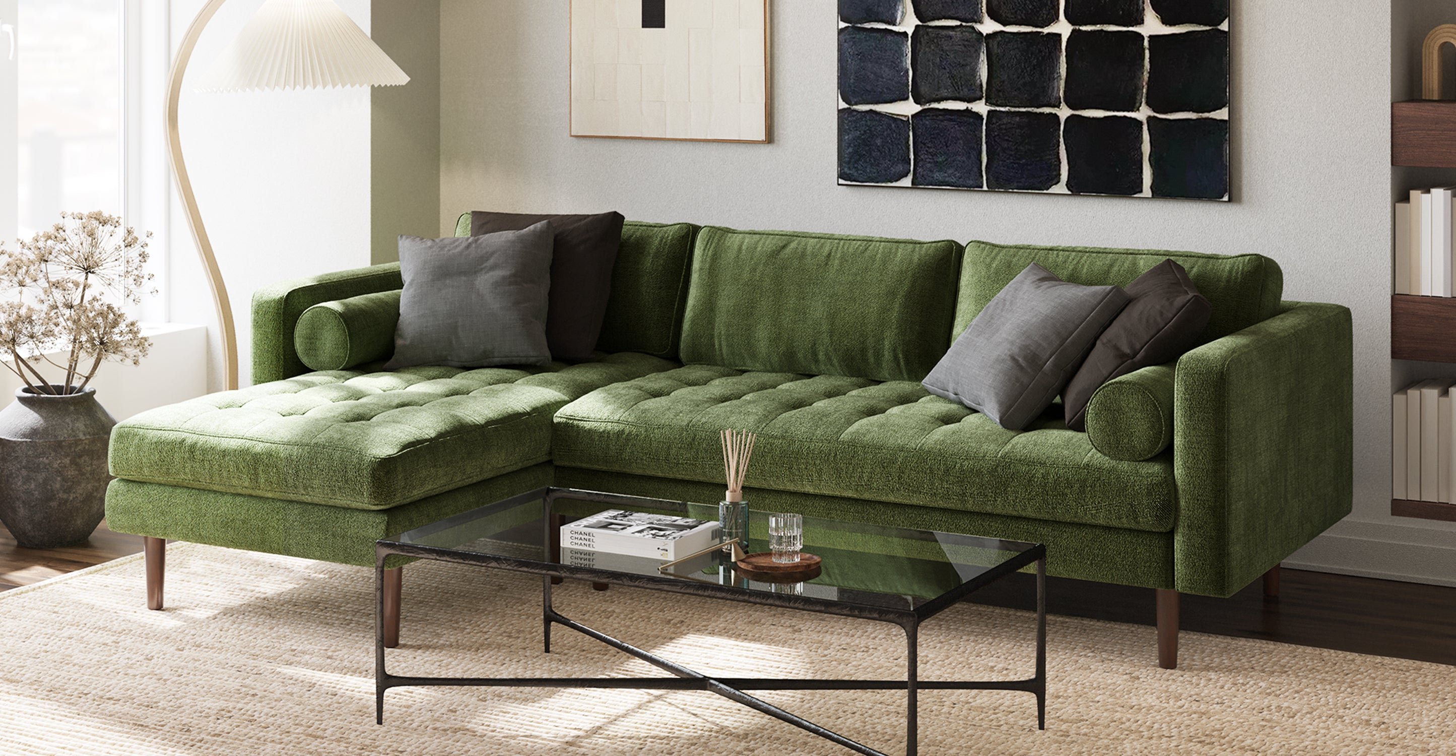 Napa Velvet Left Facing Sectional Sofa - Modern L-Shaped Couch with Soft Velvet Fabric, Comfortable Living Room Furniture for Small Spaces, Perfect for Apartments and Cozy Home Decor