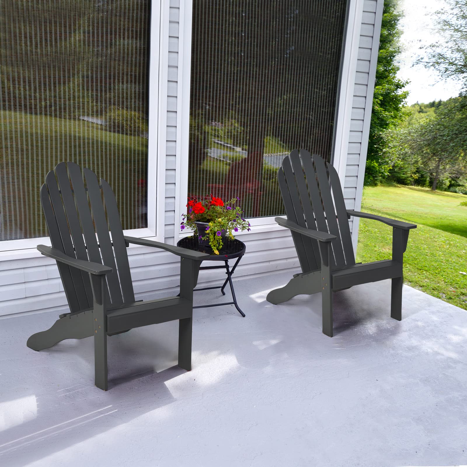 Tangkula Acacia Wood Adirondack Chair - Weather-Resistant Outdoor Lounge Chair with Slatted Seating for Patio, Garden, Poolside & Backyard Relaxation
