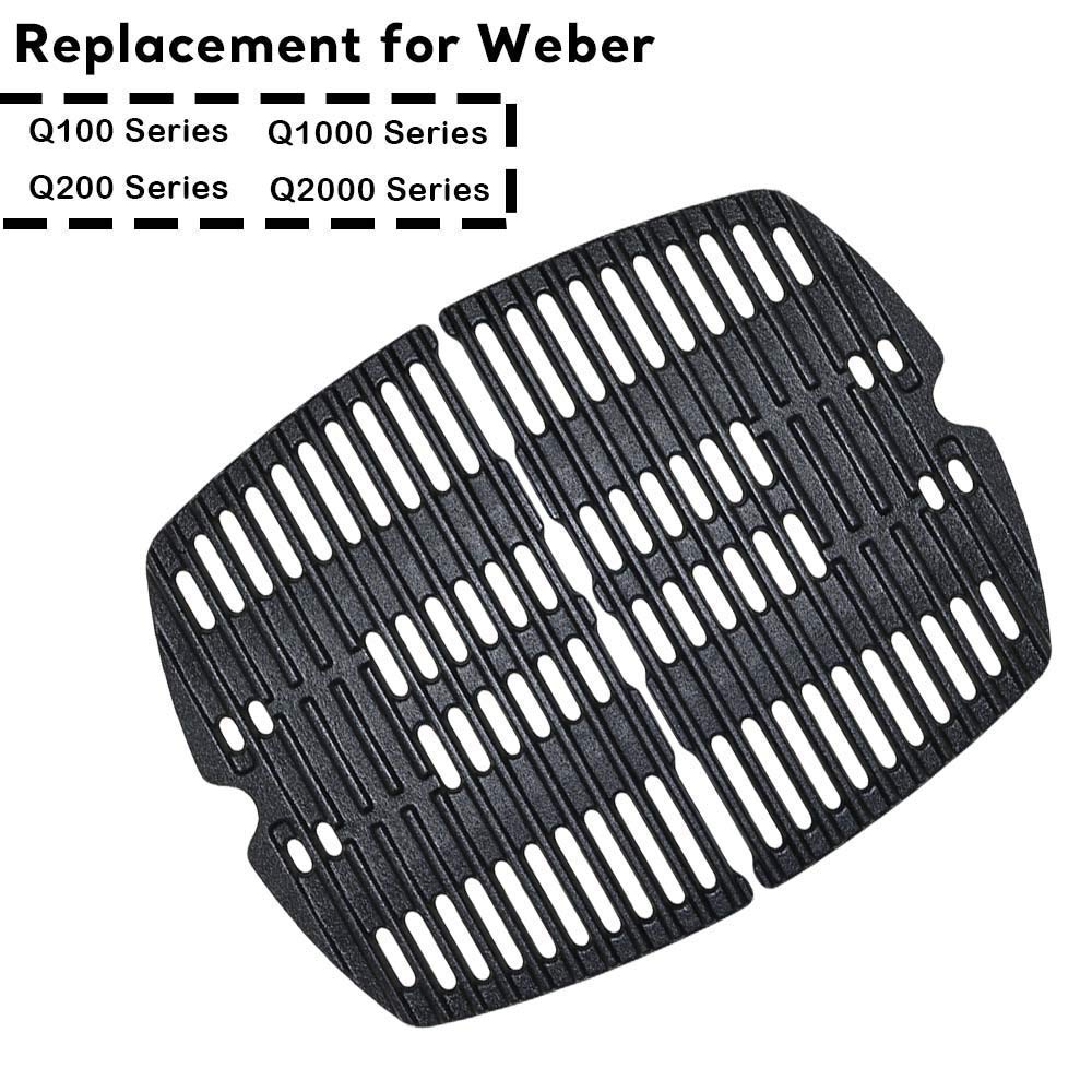 Uniflasy 7644 Cast Iron Cooking Grates & 6558 Griddle for Weber Q100 Q1000 Q120 Q1200 Baby Q Gas Grills Replacement Parts - Perfect for Backyard BBQs, Camping & Outdoor Cooking