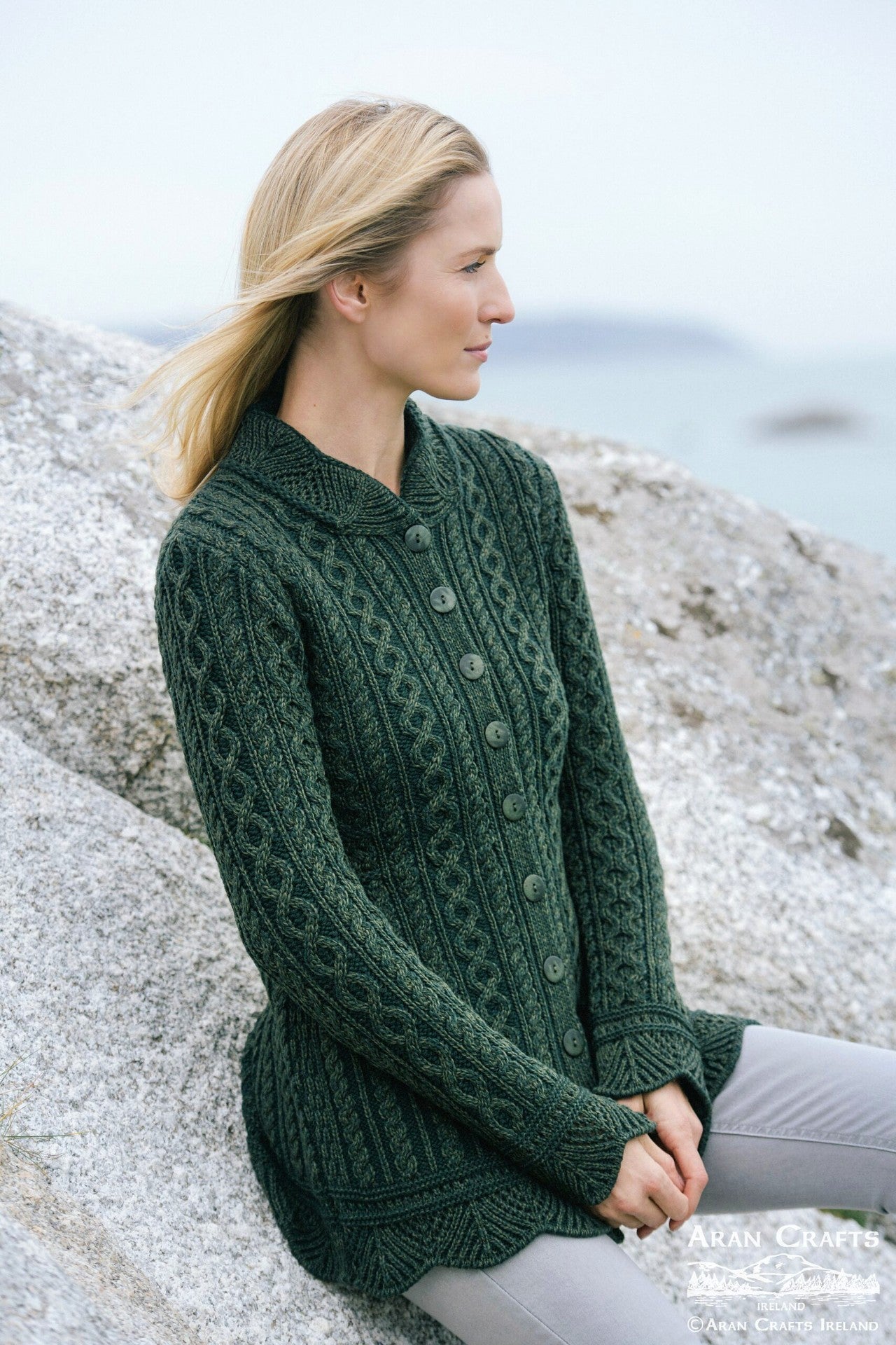 Fermanagh Plated Scallop Cardigan for Women - Soft Knit Sweater with Shell Edge Detail [Beige, Navy Blue] | Perfect for Office Wear, Date Nights & Fall Layering