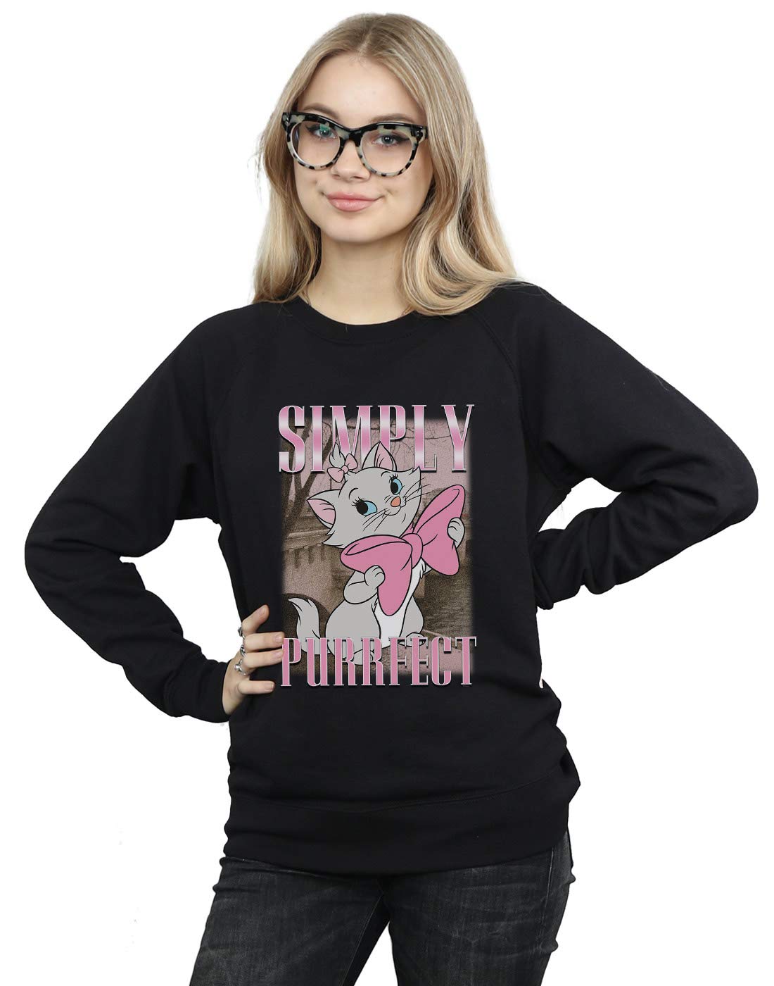 Disney Women's Aristocats Marie Simply Purrfect Homage Sweatshirt - Black Large Size | Cute Cartoon Cat Pullover for Casual Wear, Disney Fan Gifts, Lounge & Movie Nights