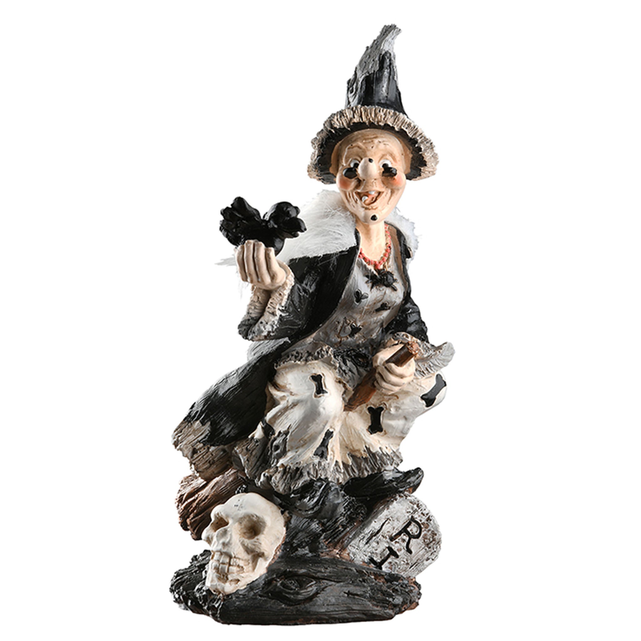 10 Inch Halloween Spooky Witch on Broom Outdoor Decoration - Scary Yard Decor for Halloween Party & Haunted House