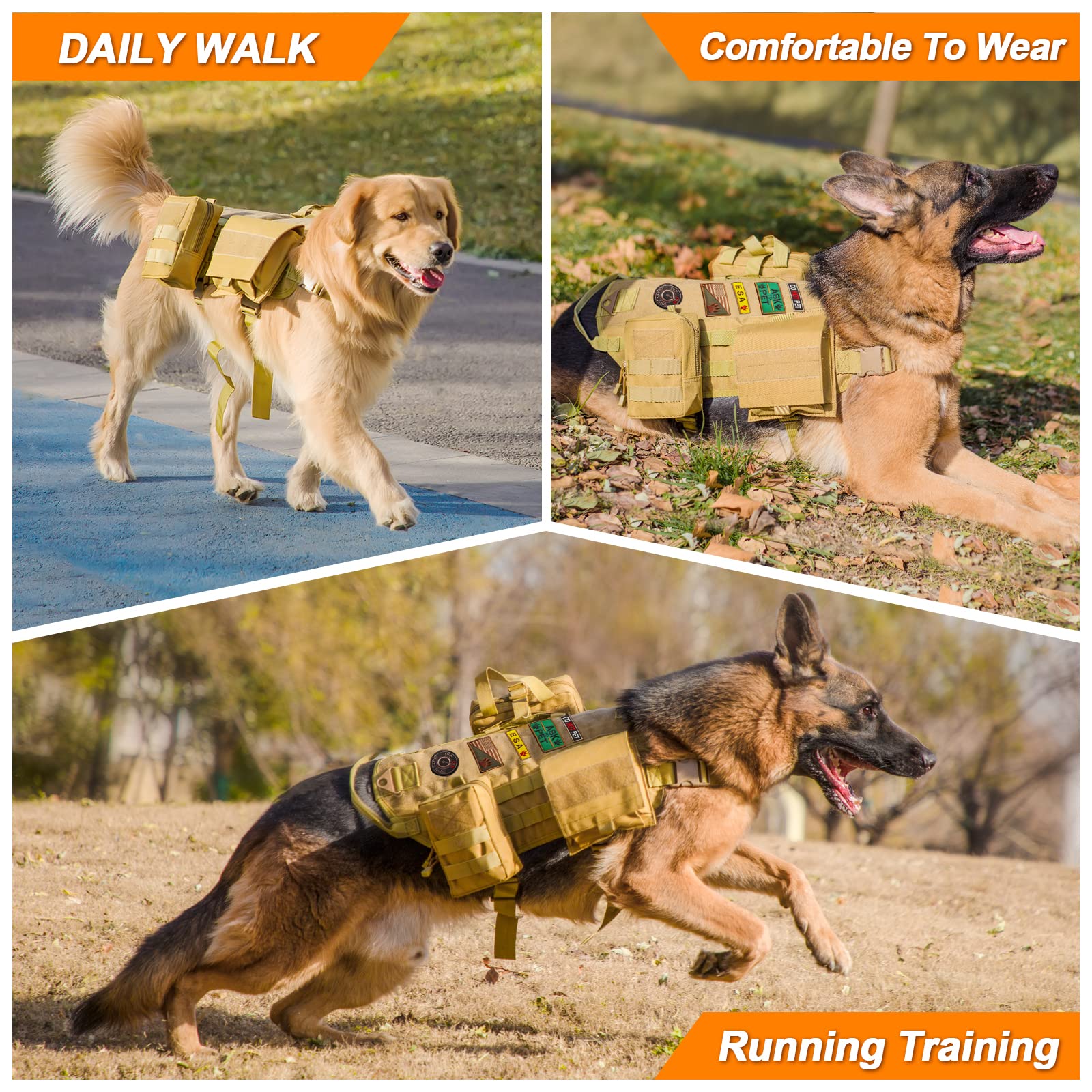 Tactical Dog Harness with Pouches - Adjustable Military Vest for Large & Medium Dogs | Hook & Loop Panels, Handle & No-Pull Design | Perfect for Walking, Hiking, Training & Service Dogs