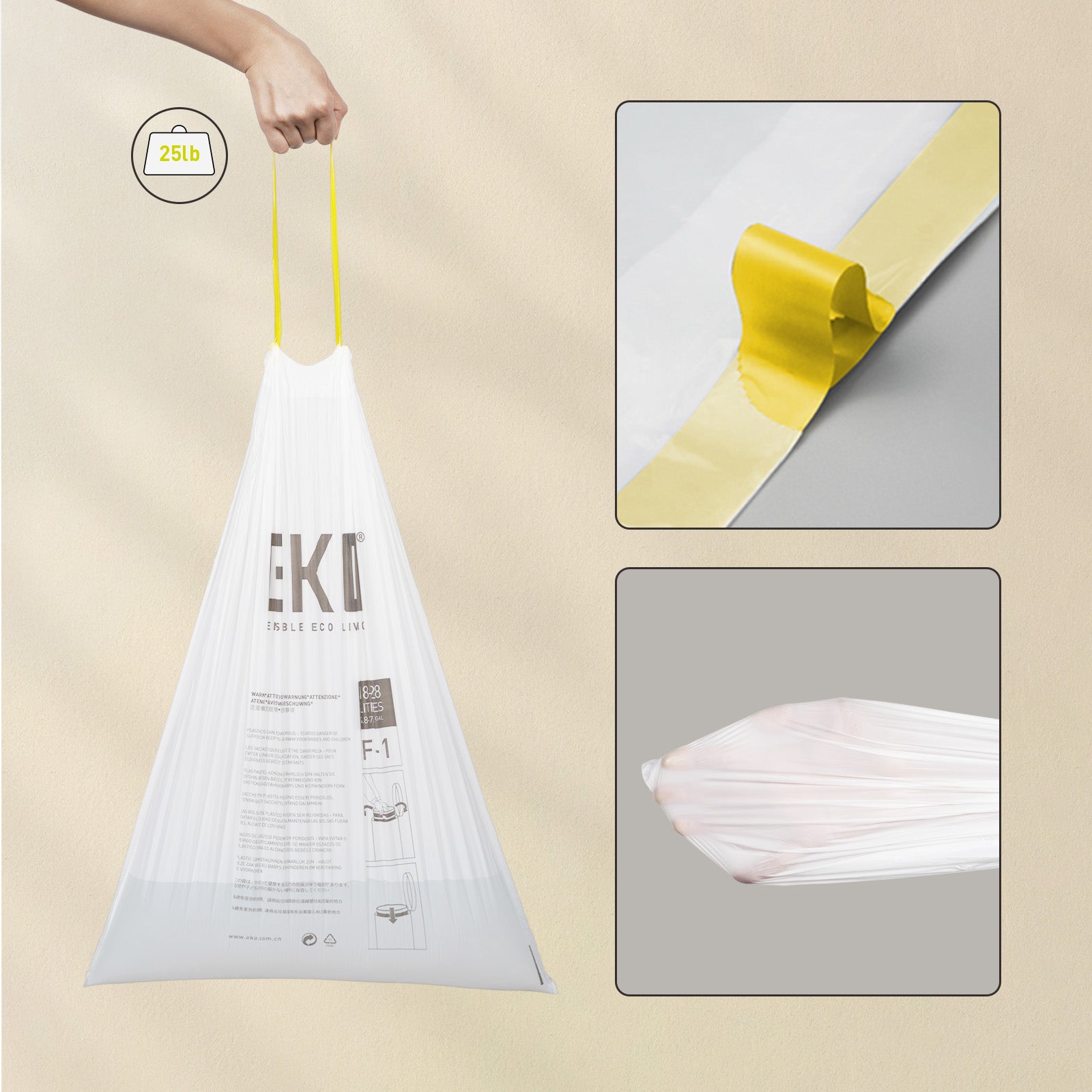 Code F 1 8 Gallon Trash Bags - 60 Count Heavy Duty Kitchen Garbage Bags for Small Trash Cans, Bathroom, Office & Diaper Pails