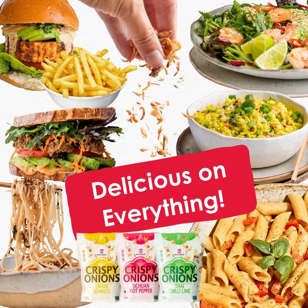 **Mekhala Umami Seaweed Crispy Onions - Gluten-Free Crunchy Fried Onion Toppings for Salads, Ramen, Rice & Keto Meals | All-Purpose Seasoning | 2.5oz | Perfect for Garnishing, Snacking & Cooking**