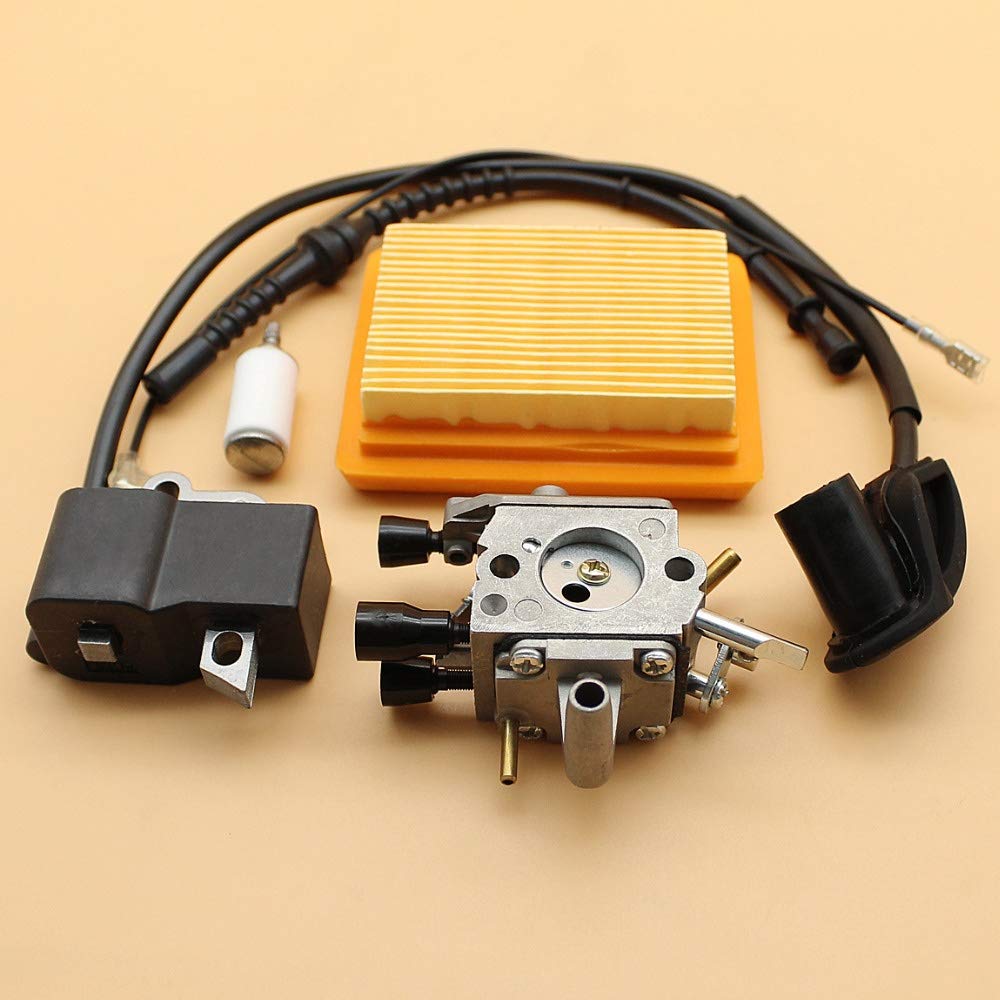 STIHL FS120 FS200 R FS020 FS202 TS200 FS250 R FS300 FS350 Trimmer Carburetor Air Filter Ignition Coil Fuel Hose Replacement Kit - Compatible with STIHL Brush Cutters & String Trimmers for Lawn Care & Landscaping Maintenance