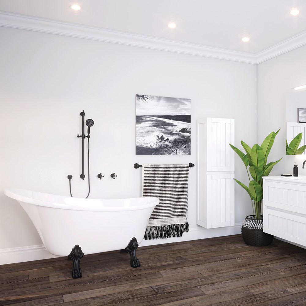 Fienza FR2550 1500mm Freestanding Acrylic Bathtub with Clawfoot Design & Matte Black Feet - Perfect for Luxury Bathrooms, Spa Retreats, and Modern Home Decor