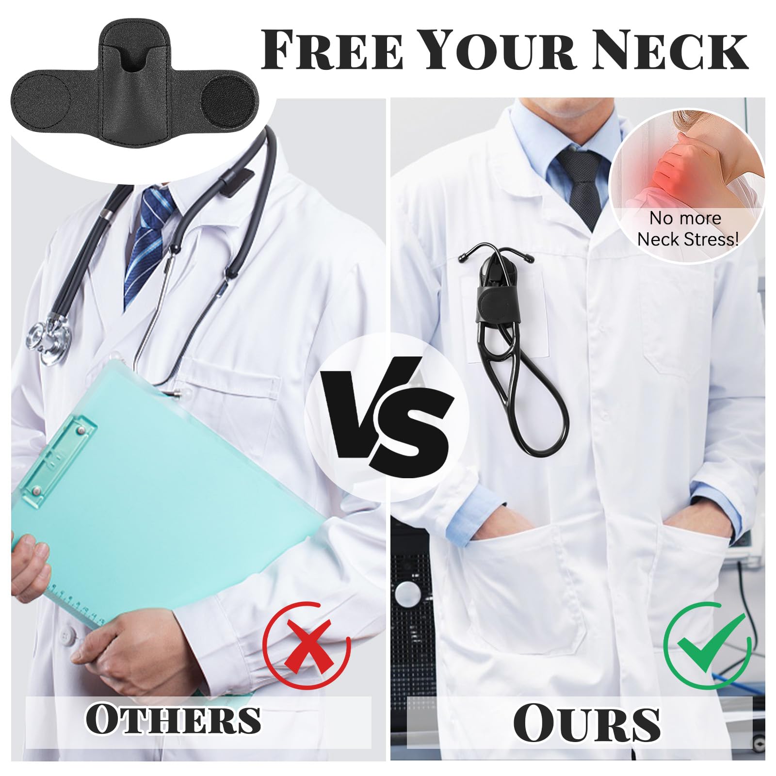 Premium Leather Stethoscope Holder with Hip Clip - Waist Belt Attachment for Doctors & Nurses (Black) | Ideal for Medical Professionals, EMTs & Healthcare Workers On-The-Go