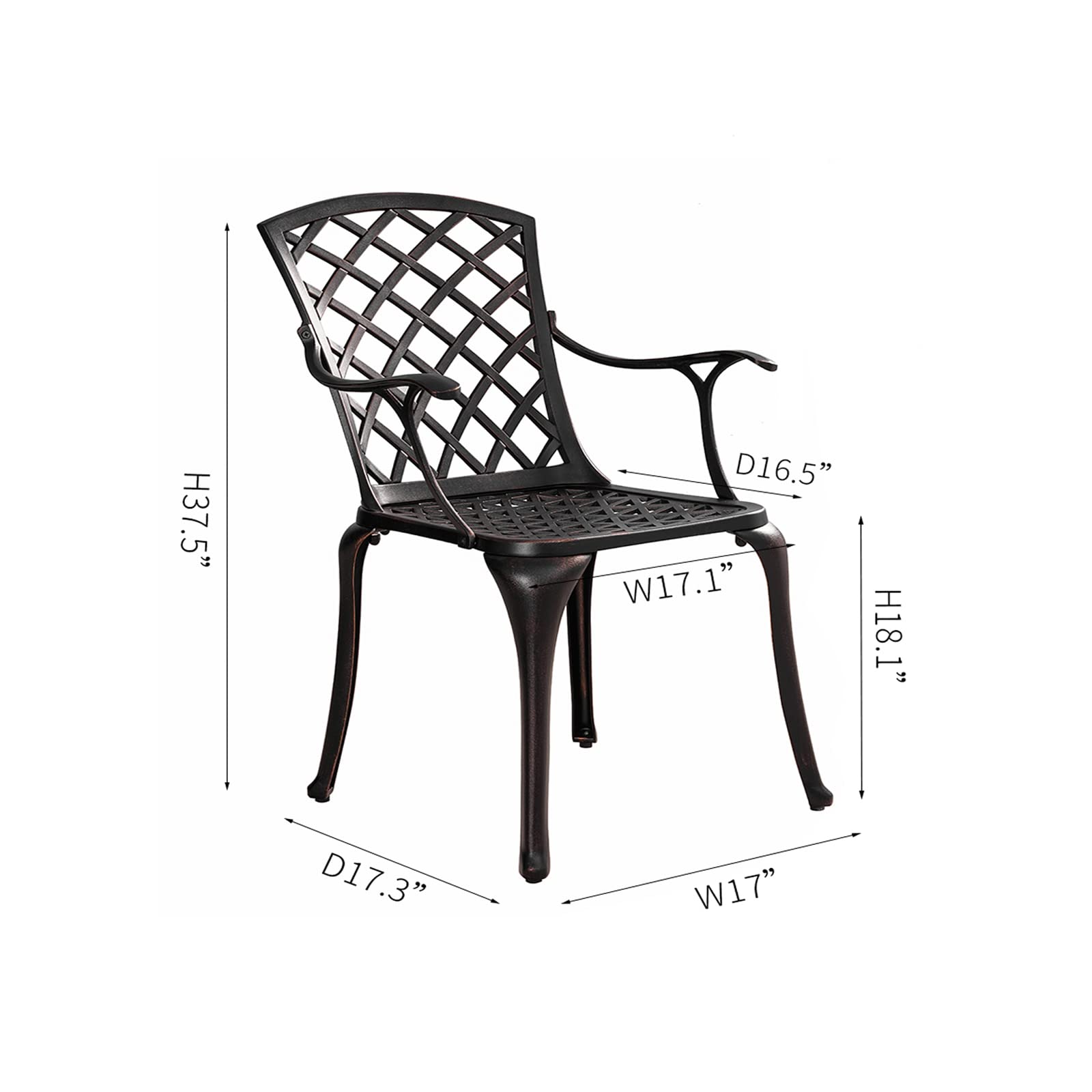 2-Piece Patio Dining Chairs Set - All-Weather Outdoor Bistro Chairs with Arms - Bronze Metal Garden Chairs for Backyard, Balcony, Deck & Restaurant Outdoor Seating - Perfect for Al Fresco Dining & Relaxing