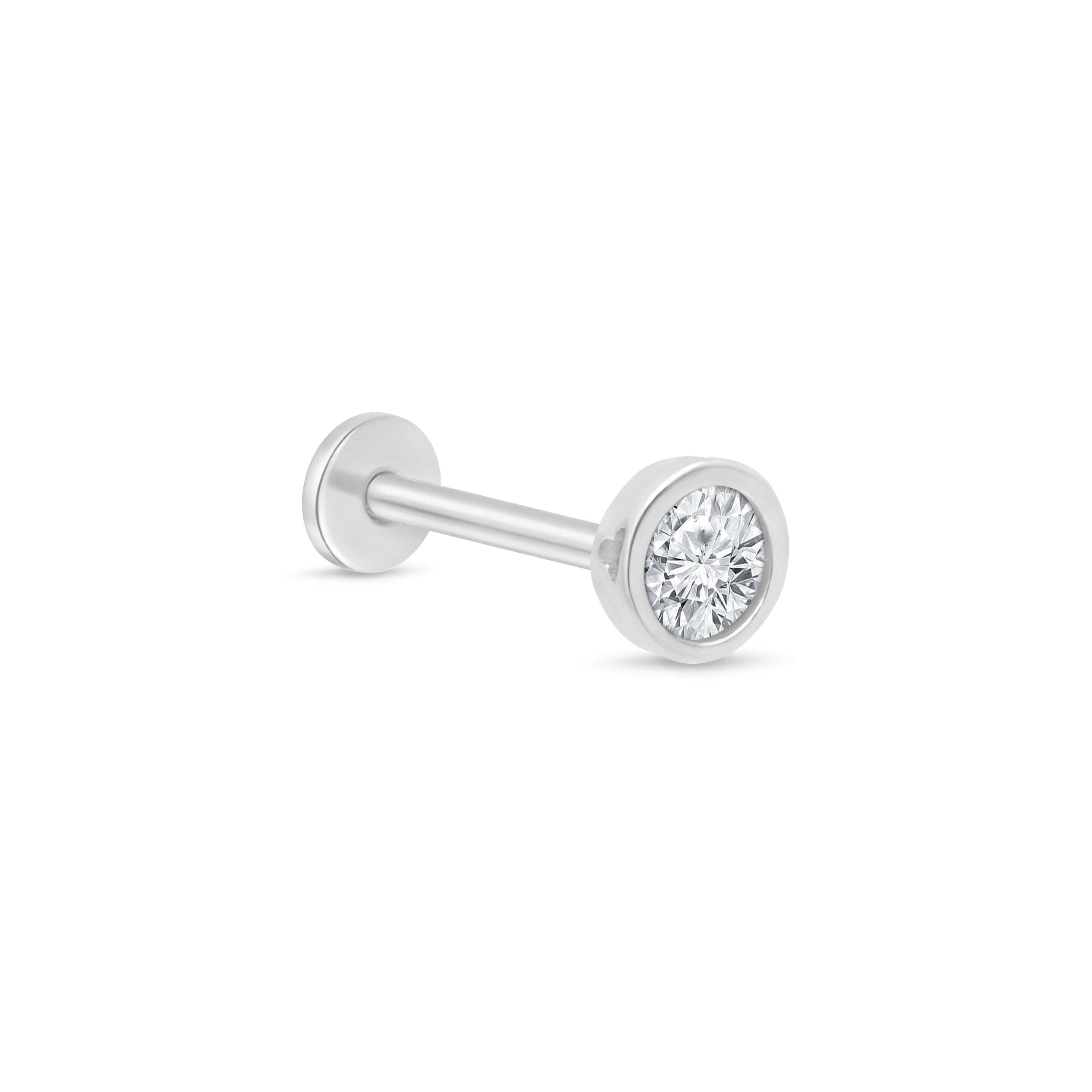 14K White Gold Gemstone Flat Back Stud Earrings - Dainty Bezel Set Jewelry for Everyday Wear & Special Occasions
