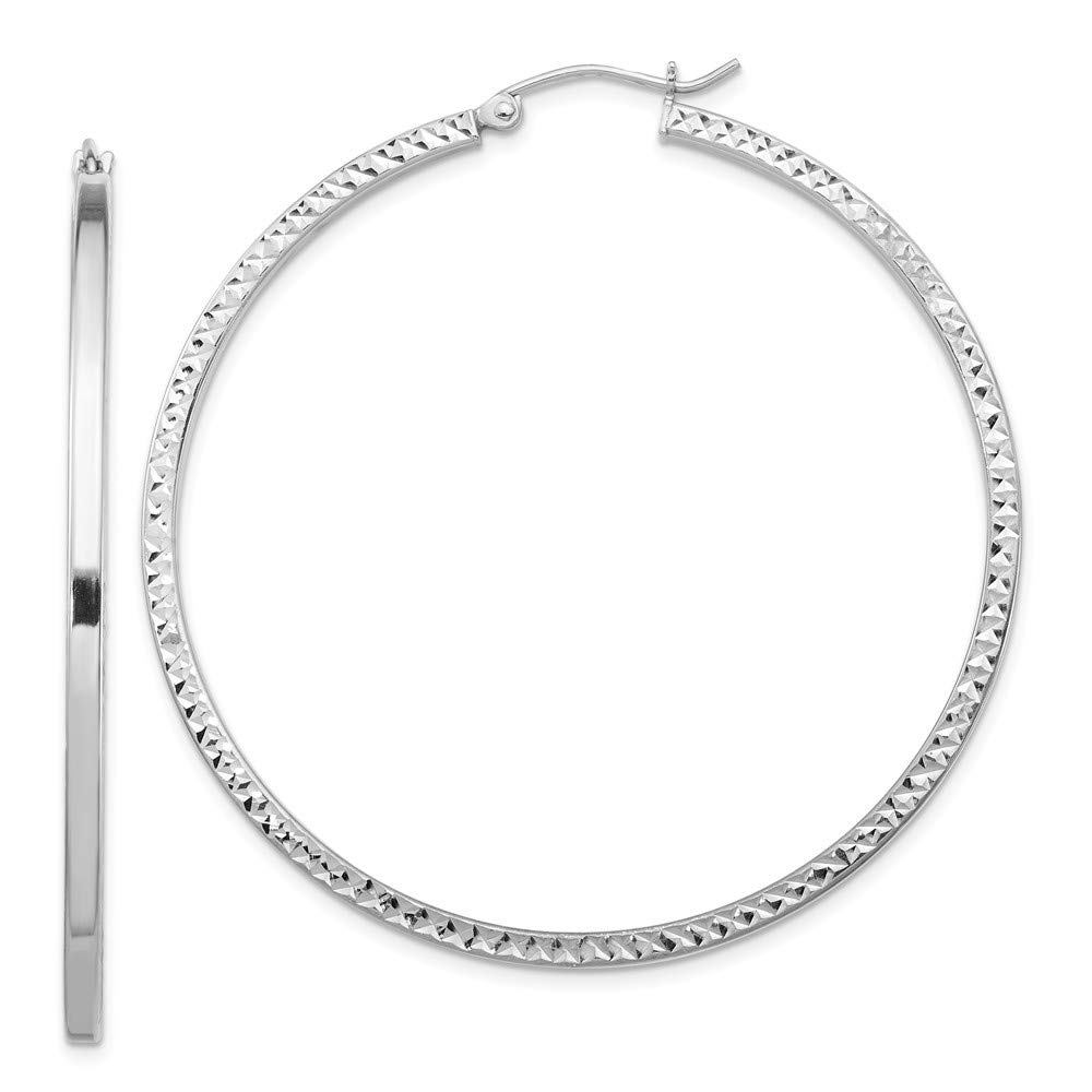 Sterling Silver Rhodium-Plated 2x50mm Square Tube Hoop Earrings for Women - Hypoallergenic Dangle Ear Jewelry for Parties, Weddings & Everyday Wear