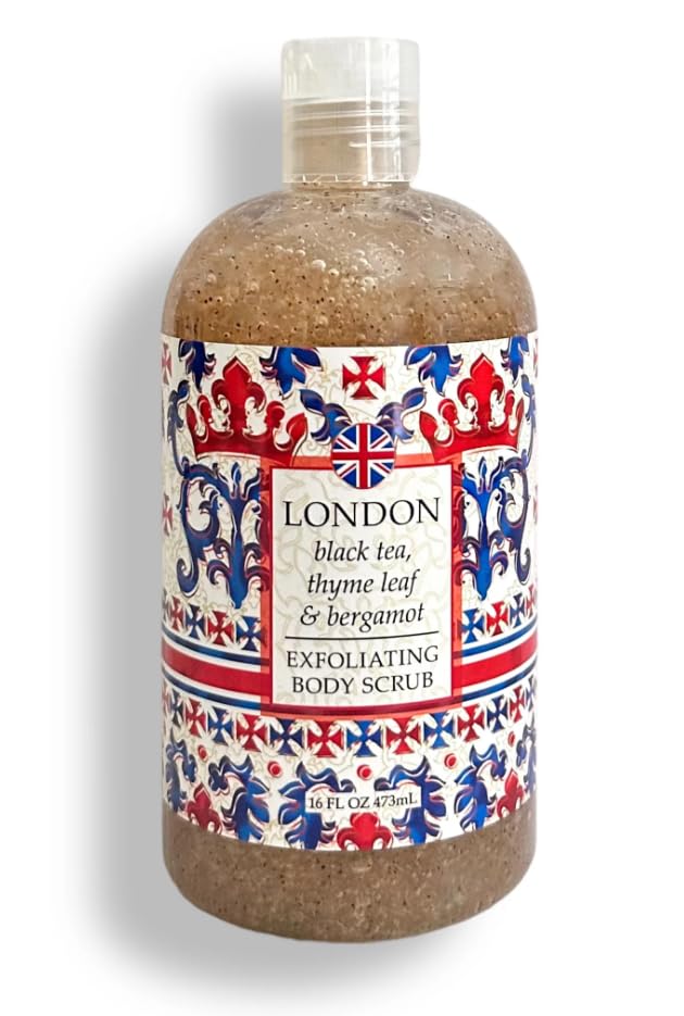 Greenwich Bay London Scented Exfoliating Body Wash - Luxury Travel-Inspired Shower Gel with Natural Exfoliants, 16oz - Perfect for Spa Day, Relaxation & Home Aromatherapy