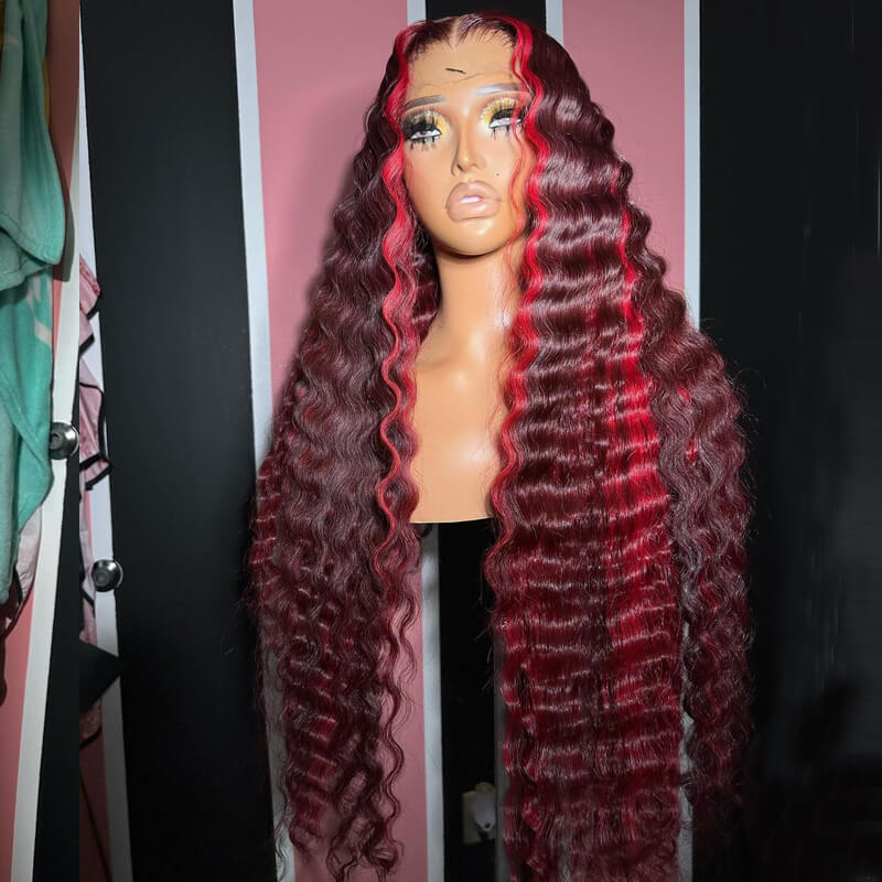 Wine Red Highlight Crimped Wavy