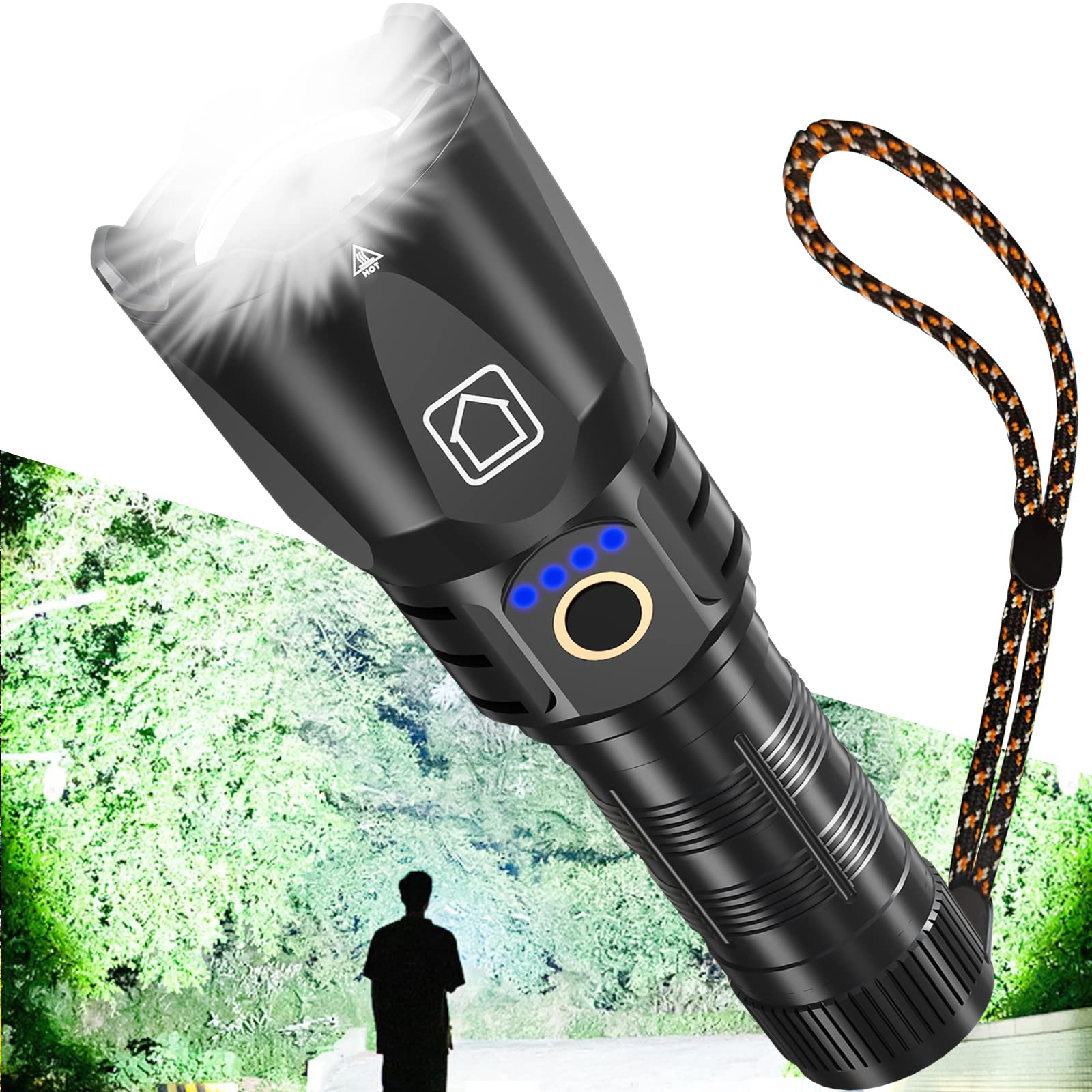 200,000 Lumens Rechargeable LED Flashlight - Super Bright Zoomable Tactical Flashlight with 5 Modes, Waterproof Handheld Light for Camping, Hiking, Emergency & Outdoor Adventures