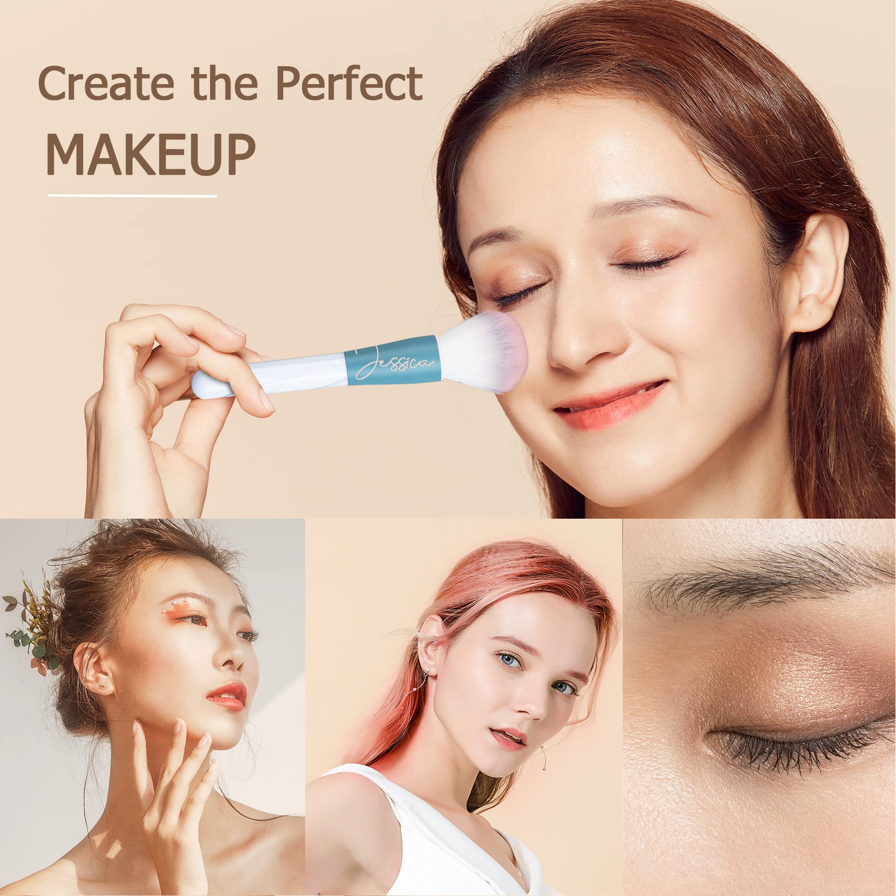 Flycalf 12-Piece Professional Makeup Brush Set - Soft Velvet Cosmetic Brushes for Foundation, Powder, Concealer & Eyeshadow (Blue & White Handle) - Perfect Travel Makeup Kit for Everyday Beauty Routine & Professional Makeup Application