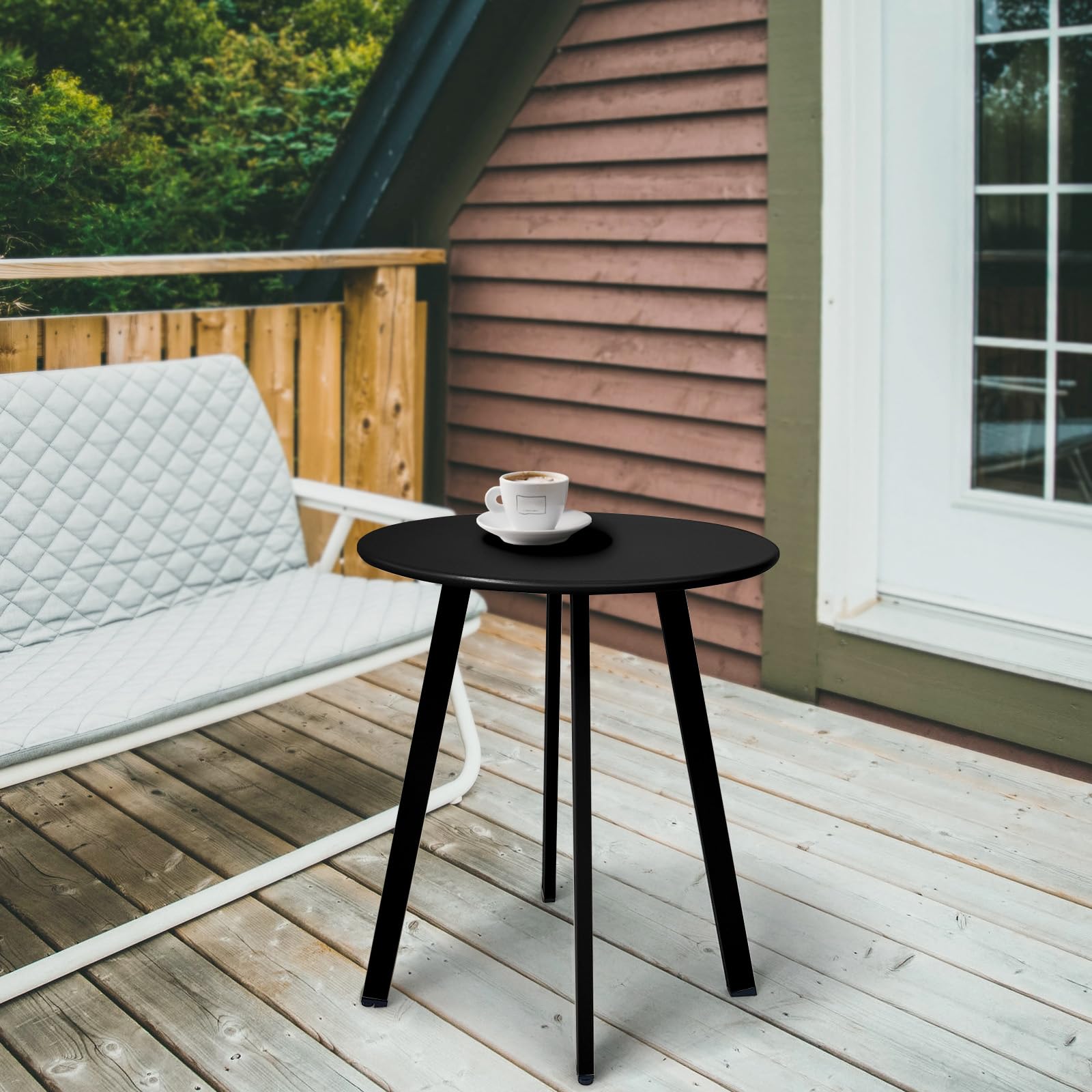 Weather-Resistant Outdoor Side Table - Round Metal Steel Small End Table for Patio, Garden, Balcony & Yard - Waterproof Indoor/Outdoor Use - Perfect for Coffee, Drinks & Decor (Black)