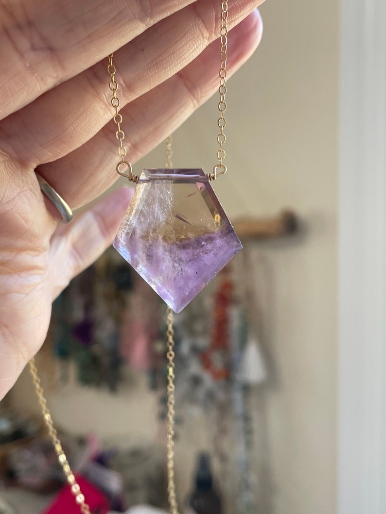 Large Ametrine Statement Pendant Necklace - Raw Natural Crystal Jewelry - 14K Gold Filled or Sterling Silver - Perfect for Boho Fashion, Wedding Accessories & Gift Giving
