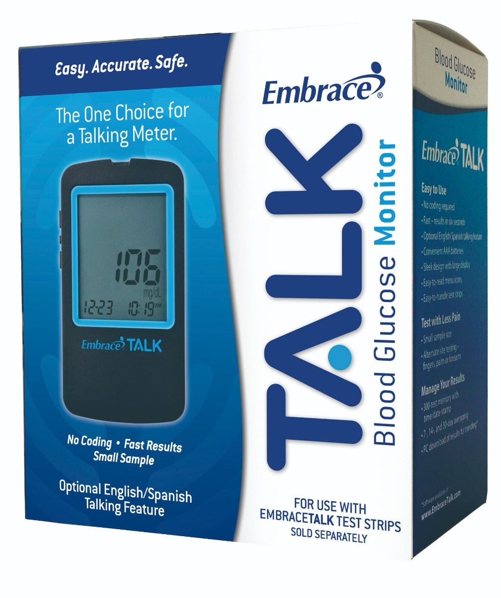 Embrace Talk APX03AB0300 Talking Blood Glucose Monitor Kit - Easy-to-Use Voice Guidance for Diabetes Testing at Home, Travel & Doctor Visits