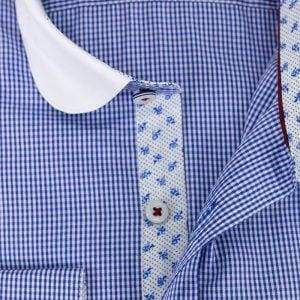 Cavani Men's Royal Blue Gingham Check Formal Shirt - Round Collar Peaky Blinders Style for Business, Office & Wedding Occasions