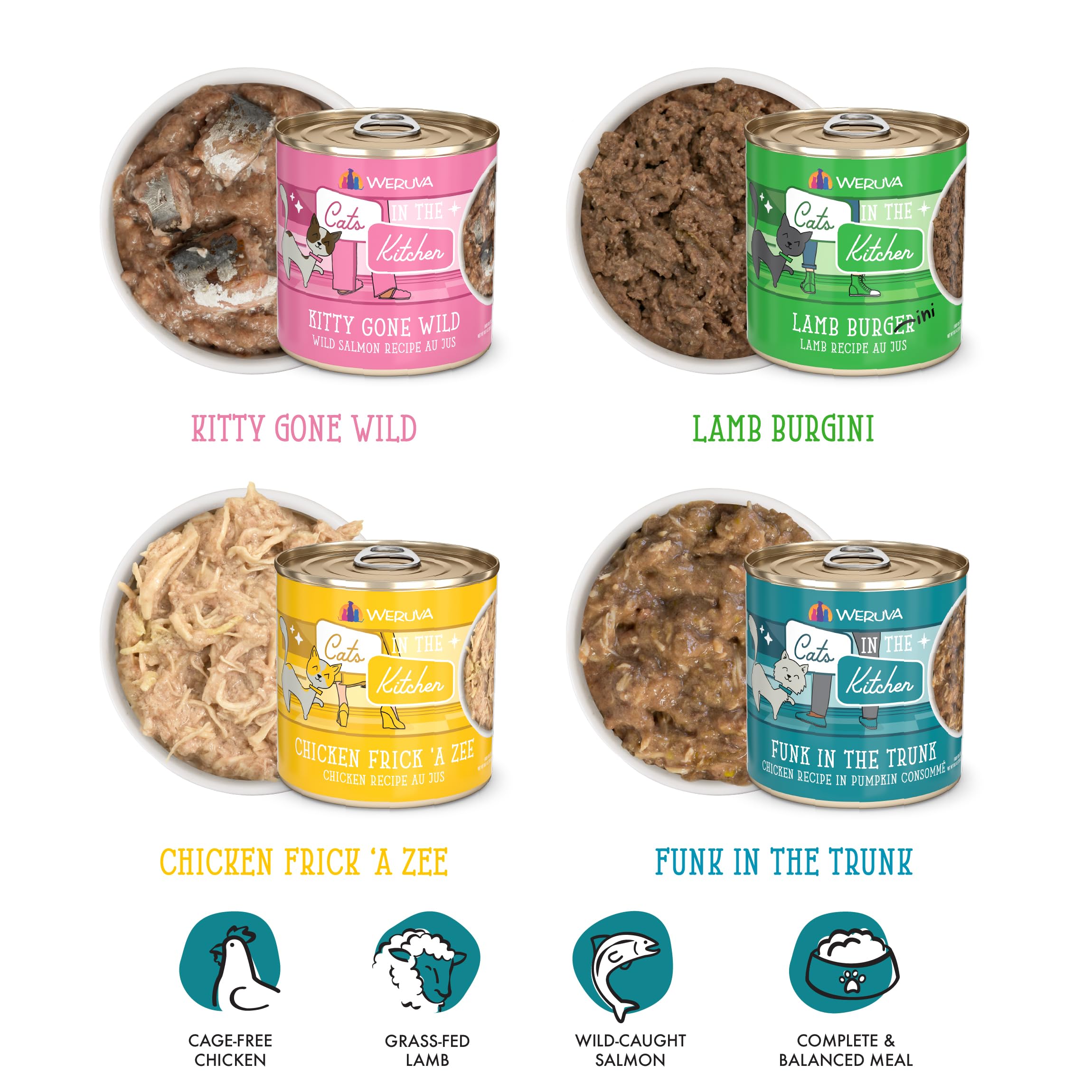 Weruva Cats in The Kitchen Wet Cat Food Variety Pack - Grain-Free, Natural Ingredients, 10oz Cans (Pack of 12) - Perfect for Picky Eaters & Indoor Cats
