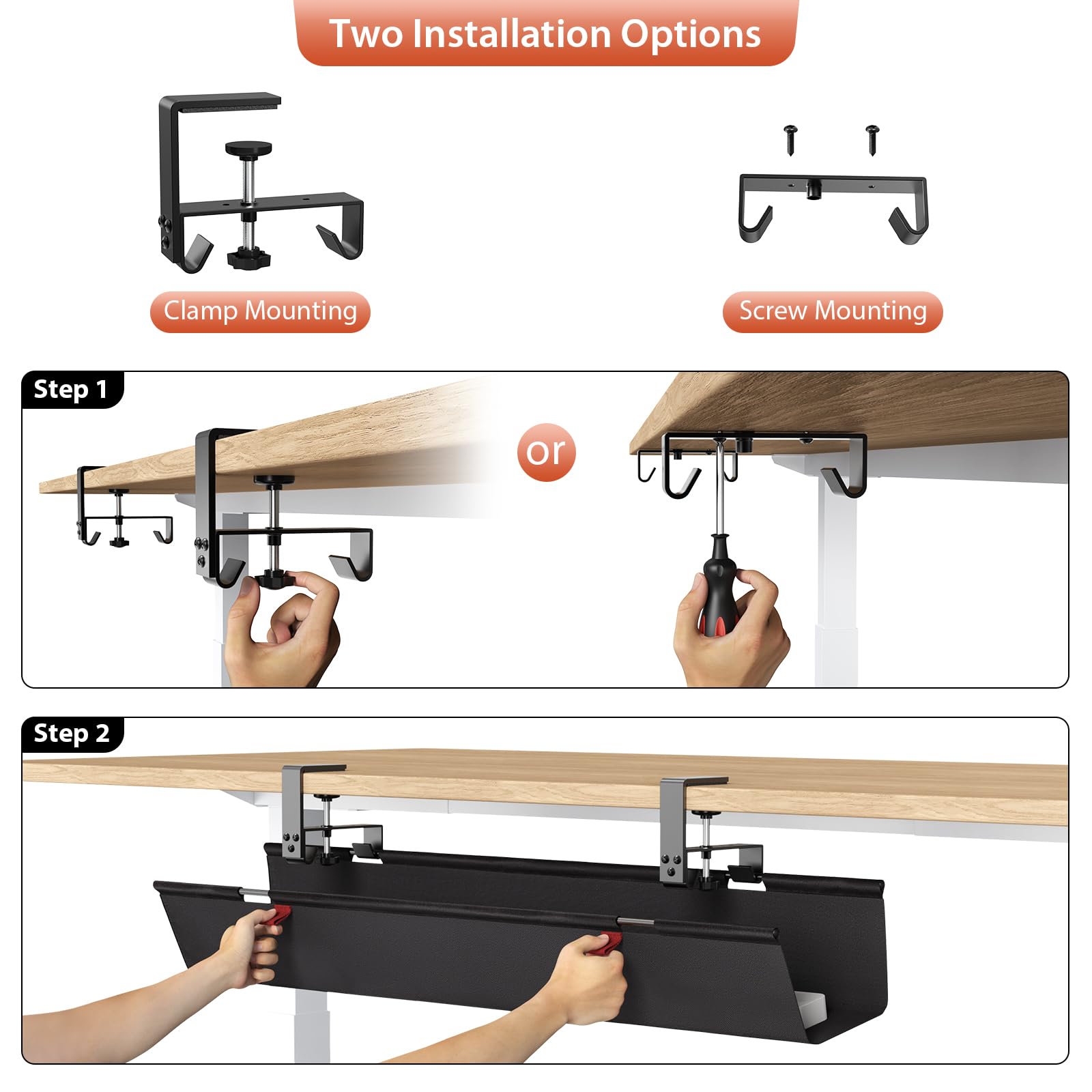 Univivi No Drill Under Desk Cable Management Tray - 36