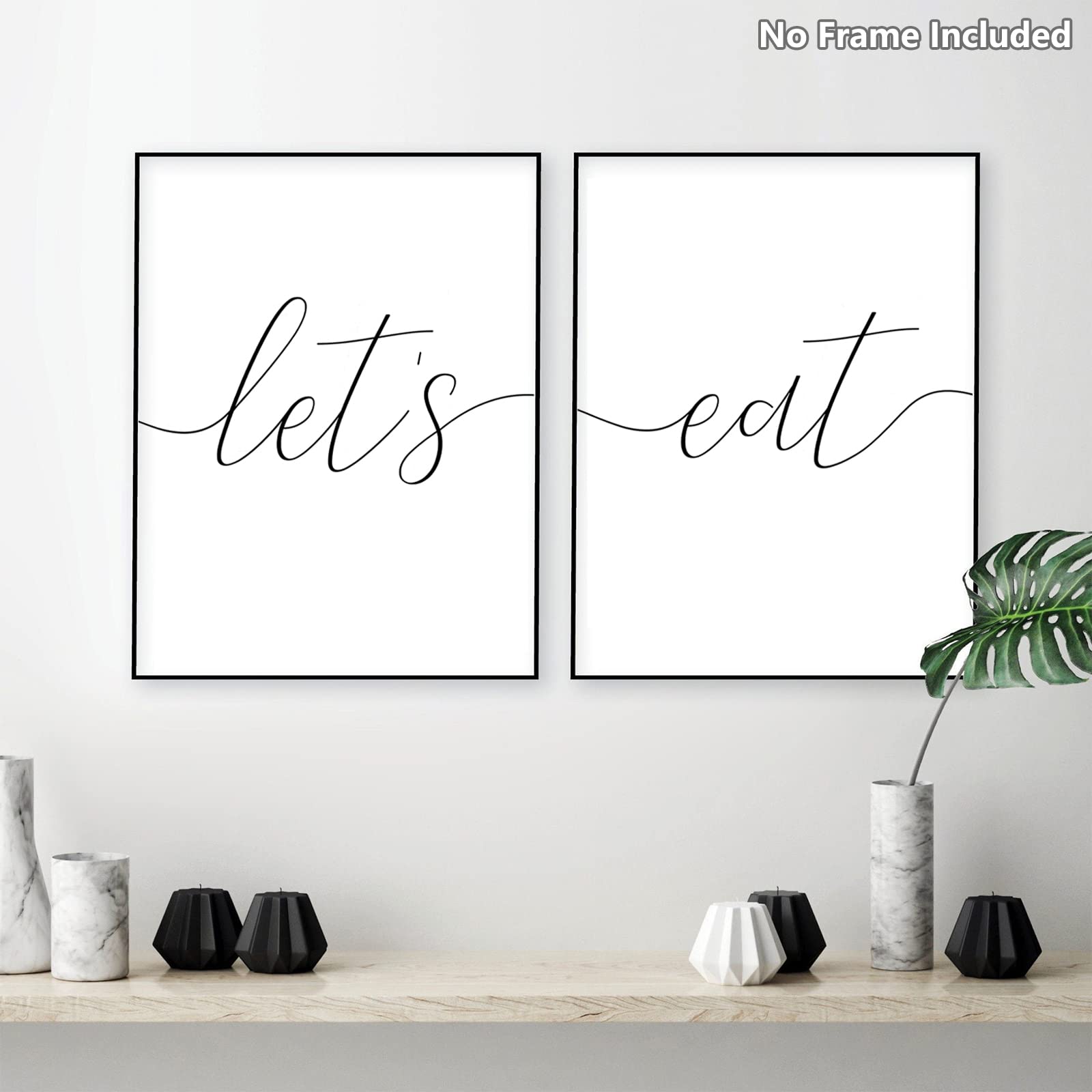 Modern Kitchen Wall Art - Let's Eat Sign Dining Room Decor Set of 2 (12x16 Inch) | Black Food-Themed Unframed Pictures for Kitchen & Dining Area | Perfect for Home, Restaurant or Cafe Decor