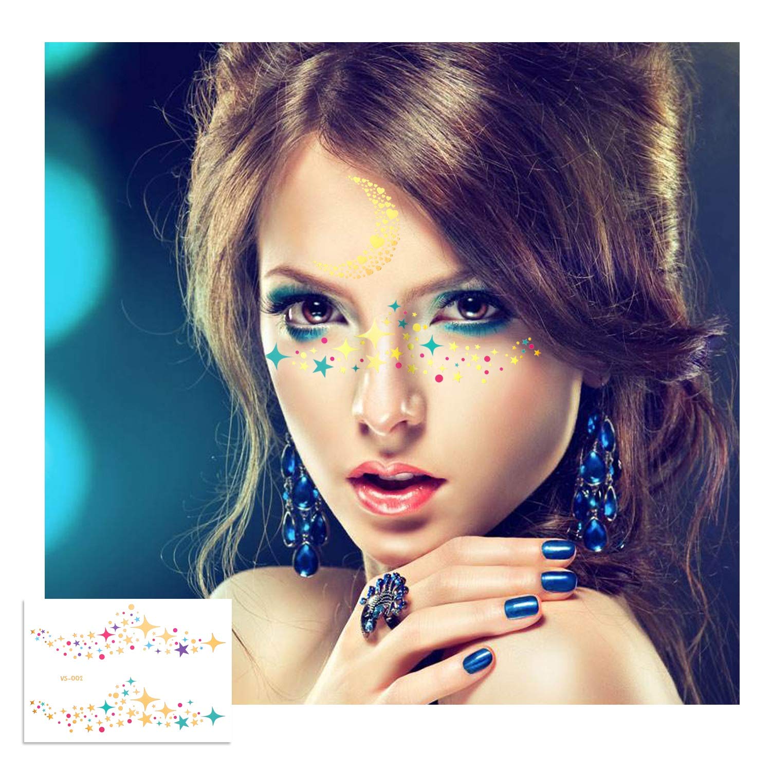 Konsait 7 Sheets Metallic Temporary Face Tattoo Stickers - Waterproof Glitter Transfer Tattoos for Women & Girls | Perfect for Costume Parties, Dance Performances, Festivals & Photo Shoots | Shimmering Gold & Glitter Designs