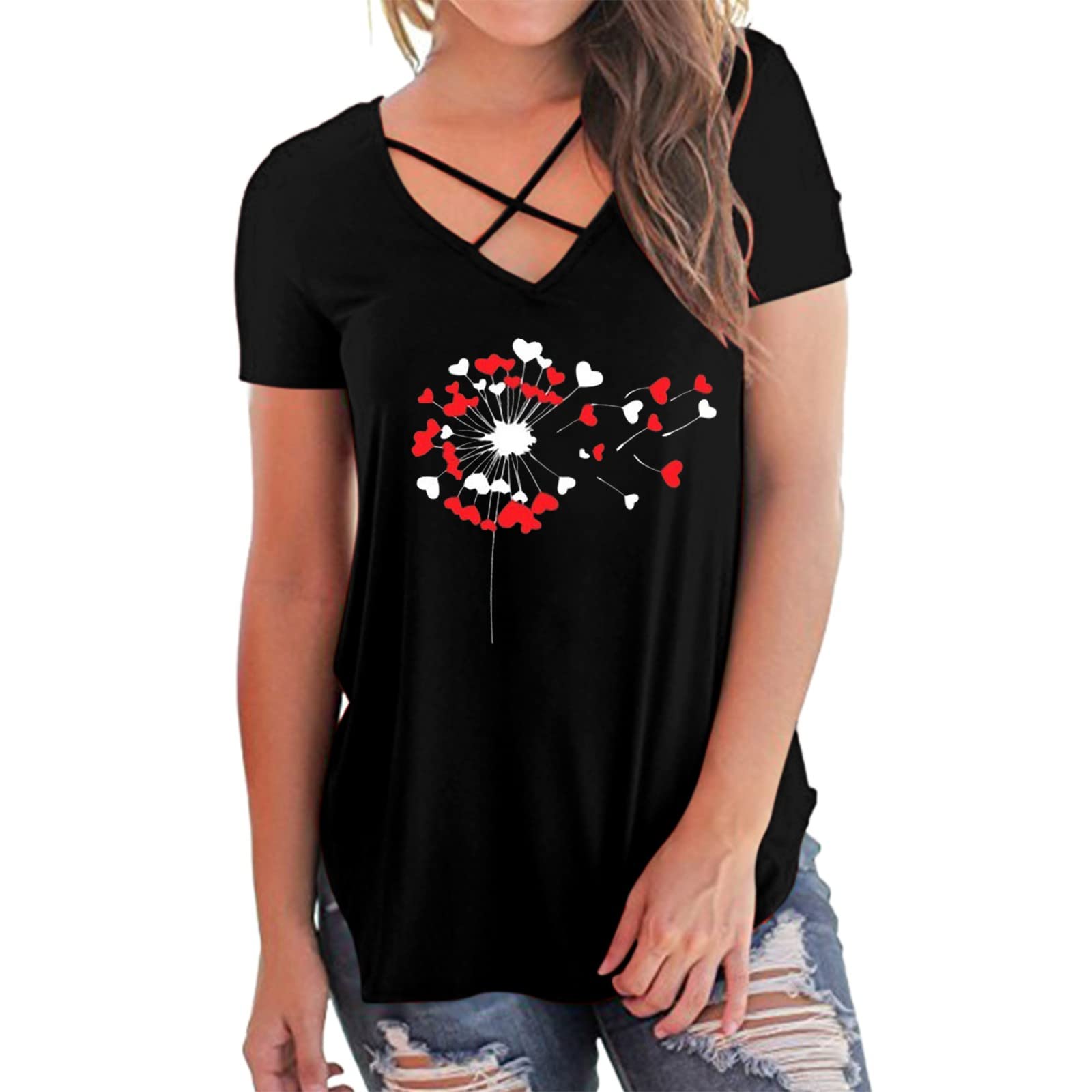 Women's White V-Neck T-Shirt - Long Sleeve & Short Sleeve Casual Summer Tops with Printed Design | Perfect for Everyday Wear, Office Outfits and Weekend Outings