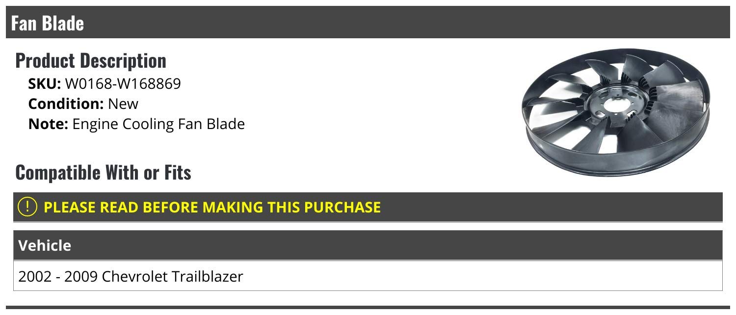 Replacement Fan Blade for 2002-2009 Chevy Trailblazer - High Performance Cooling Part - Perfect for Engine Overheating Prevention & Off-Road Adventures
