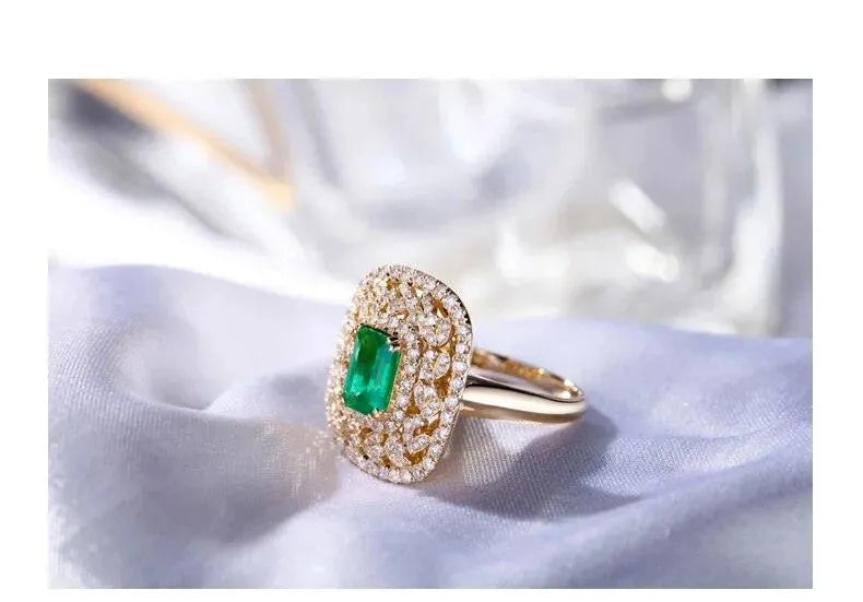 14K Gold 1.97ctw Natural Emerald & Diamond Vintage Engagement Ring - Fine Jewelry for Women, Wedding Proposal, Anniversary Gift, Special Occasions