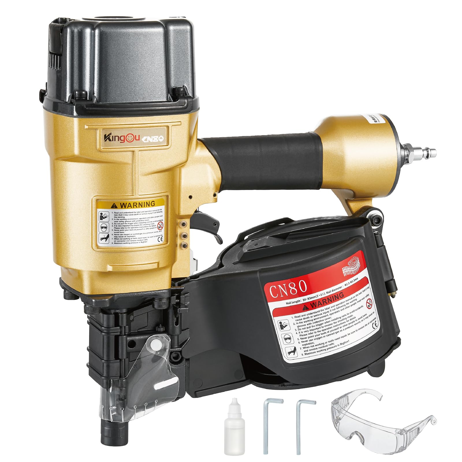 CN80 Coil Nailer Gun for Woodworking - Heavy Duty 1.97 to 3.15 Inch Nail Gun with 1/4 NPT Air Connector (225-300pcs Capacity) - Perfect for Wooden Pallet Construction, Crate Building & Box Packing