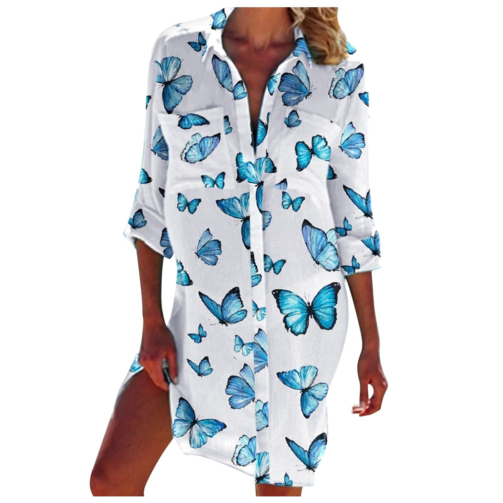 Keepfit Print Long Casual V-Neck Women's Dress - Loose Sleeve with Pockets, Cotton Summer Maxi Dress for Beach, Vacation & Everyday Wear