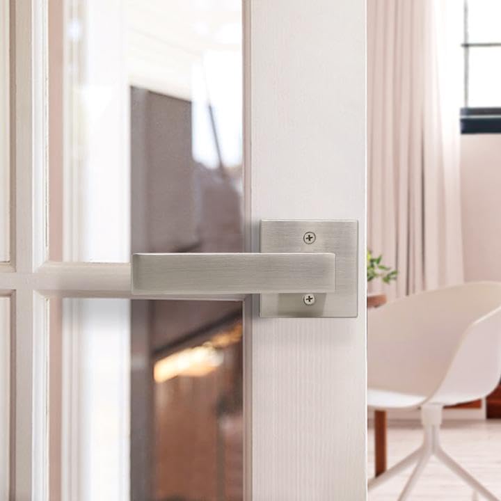 **Probrico Satin Nickel Square French Half-Dummy Handles - Non-Turning Stainless Steel Single Dummy Levers - Heavy Duty Closet, Balcony & Pantry Hardware (3 Pack, Exposed Screws) - Perfect for Cabinets, Doors & Drawers**