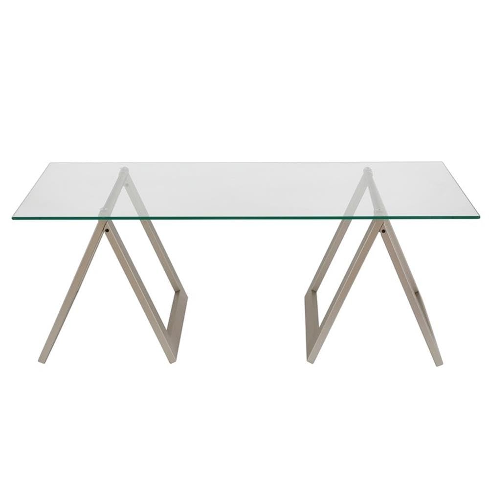 Pemberly Row Metal Nickel Gray Sawhorse Leg Coffee Table - Industrial Style Living Room Furniture for Home Decor