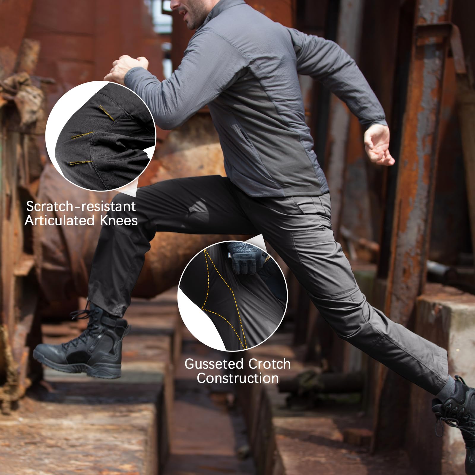 FREE SOLDIER Men's Tactical Cargo Pants - Water Resistant Ripstop Work Pants for Outdoor Hiking, Camping & Military Use - Lightweight Durable Men's Outdoor Adventure Pants