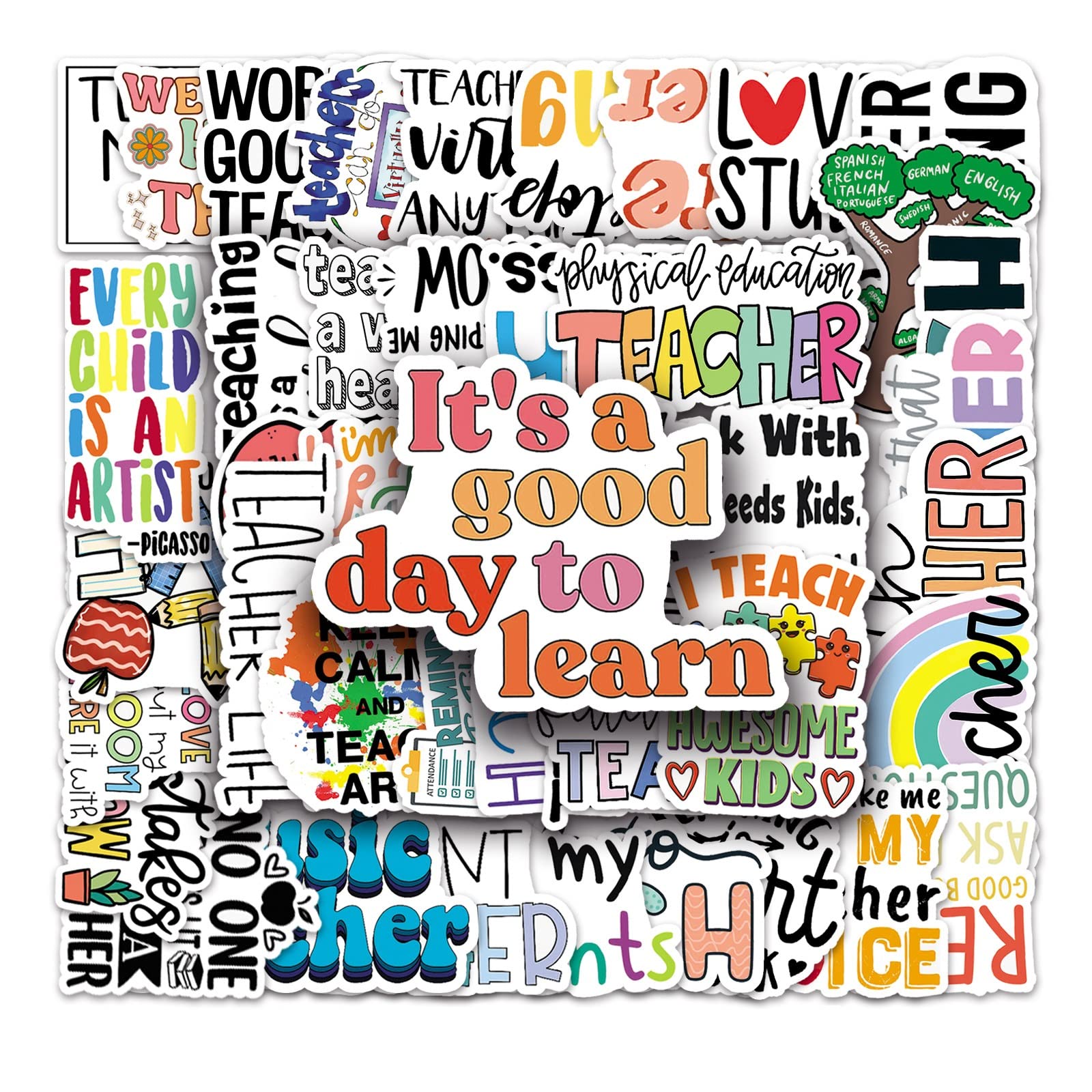 100 PCS Teacher Appreciation Stickers - Waterproof Vinyl Decals for Water Bottles, Laptops, Notebooks & Phones - Perfect for Teacher's Day Gifts, Classroom Rewards & Student Thank You Cards