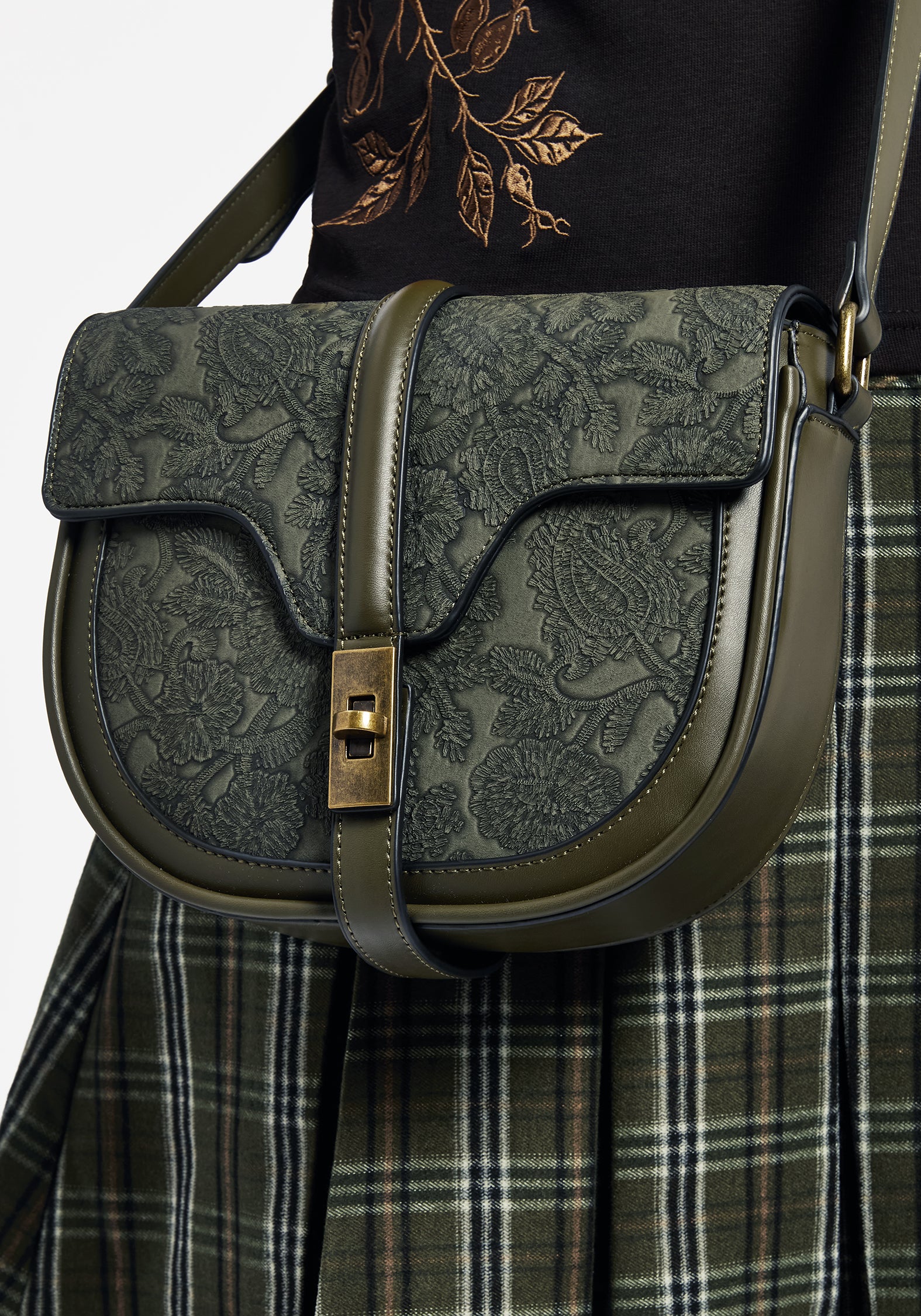 Stylish Cypress Paisley Debossed Crossbody Satchel Bag for Women - Trendy Green Leather Purse - Perfect for Work, Travel & Everyday Use