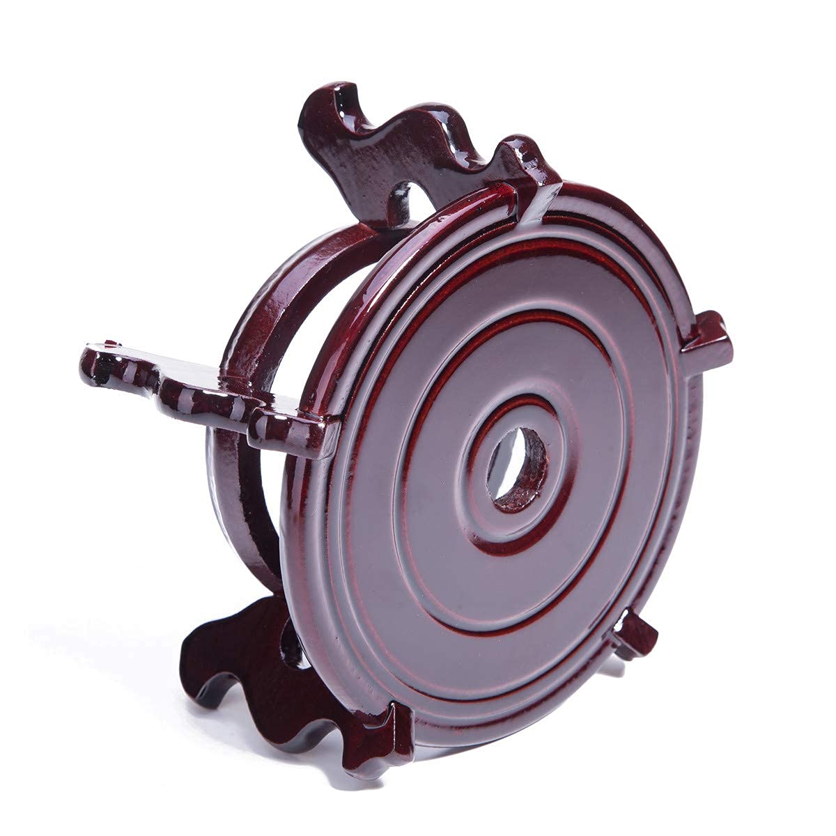 Exquisite Handcrafted Rosewood Oriental Fishbowl Vase Stand - 12 Inch Round Decorative Display for Home, Office & Feng Shui Decor