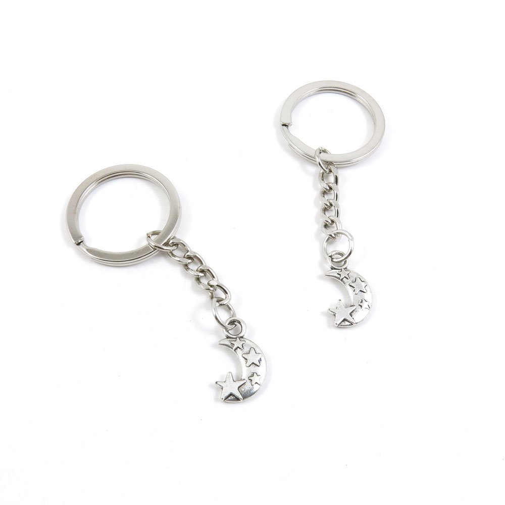 Antique Silver Tone Moon Star Keychain - Bulk Wholesale Key Ring Tags for Car Keys, House Keys & Gift Supplies | Perfect for Key Organization, Party Favors and Promotional Giveaways