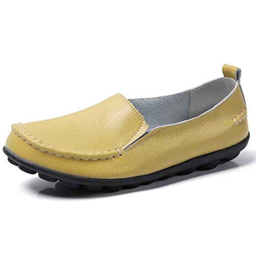 Women's Leather Loafers - Comfortable Slip-On Moccasins for Walking, Nursing & Driving | Casual Dress Shoes for Work & Outdoor Activities