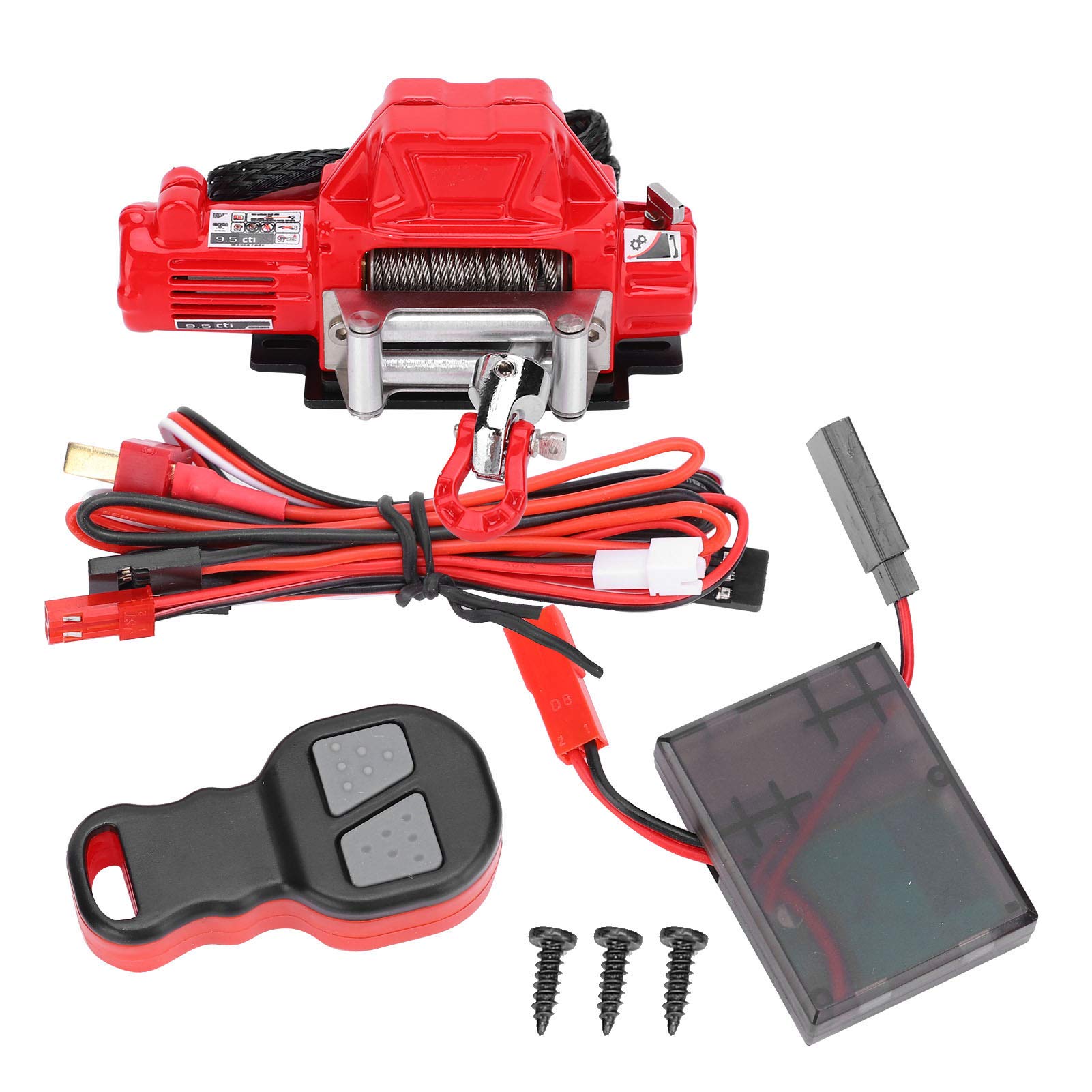 Vbest Life 12V Metal Winch with Wireless Remote Controller - Heavy Duty RC Winch for 1/10 Scale Crawler Cars, Compatible with Axial SCX10 90046 - Perfect for Off-Road RC Adventures, Rock Crawling & Trail Recovery (Red)