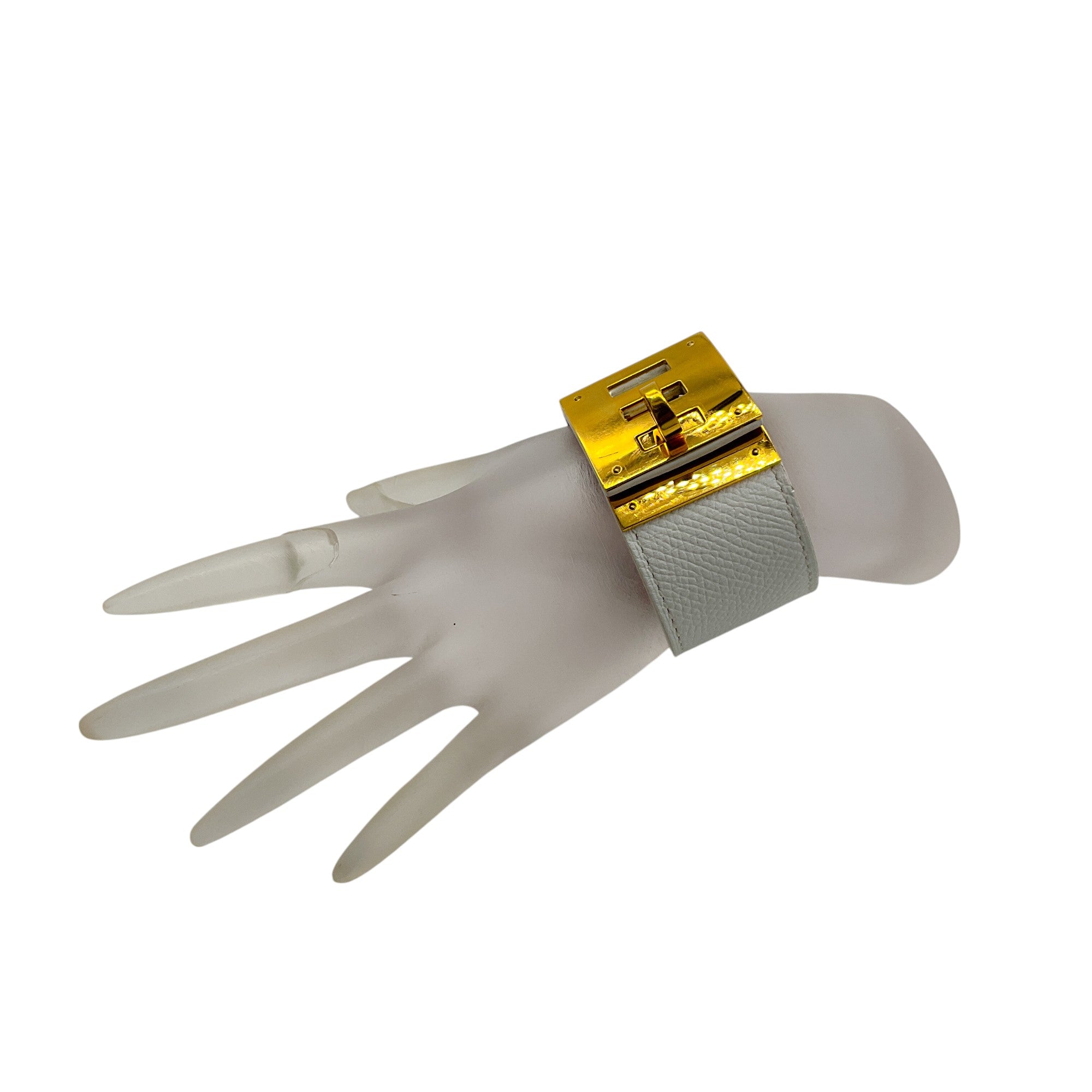 Hermes Kelly Dog Leather Wide Bracelet - White & Gold Plated for Women | Luxury Fashion Jewelry for Parties, Weddings & Special Occasions