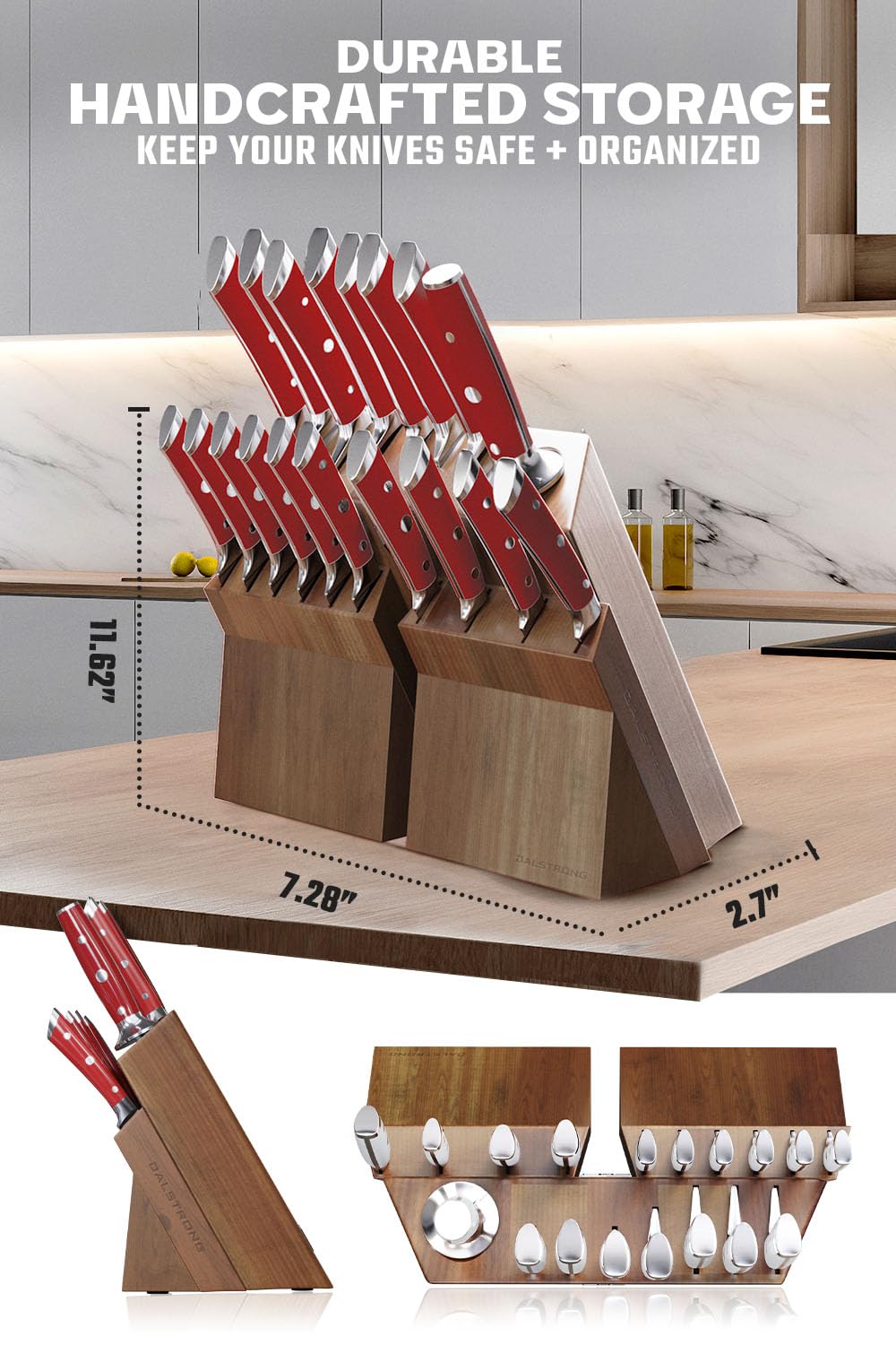 Dalstrong Gladiator Series Elite 18-Piece Stainless Steel Knife Set with Acacia Wood Block - High Carbon German Steel Kitchen Knives with Red Handles - NSF Certified - Perfect for Home Chefs & Valentine's Gift for Men - Ideal for Cooking, Meat Cutting & Food Preparation