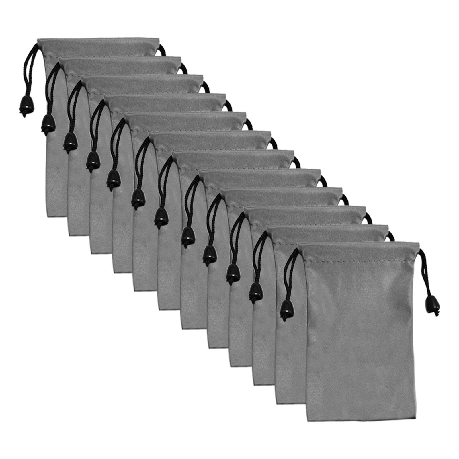 12-Piece Waterproof Drawstring Bags Set - Small Grey Storage Pouches for Travel, Gym & Organization (10x16cm) | Includes Cloth Bags & Ditty Pouches
