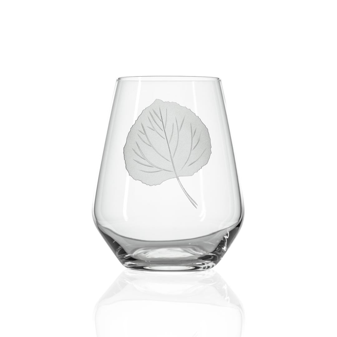 Premium 18oz Stemless Wine Glasses Set of 4 - Shatter-Resistant Aspen Leaf Design for Red & White Wine - Perfect for Dinner Parties, Weddings & Outdoor Entertaining