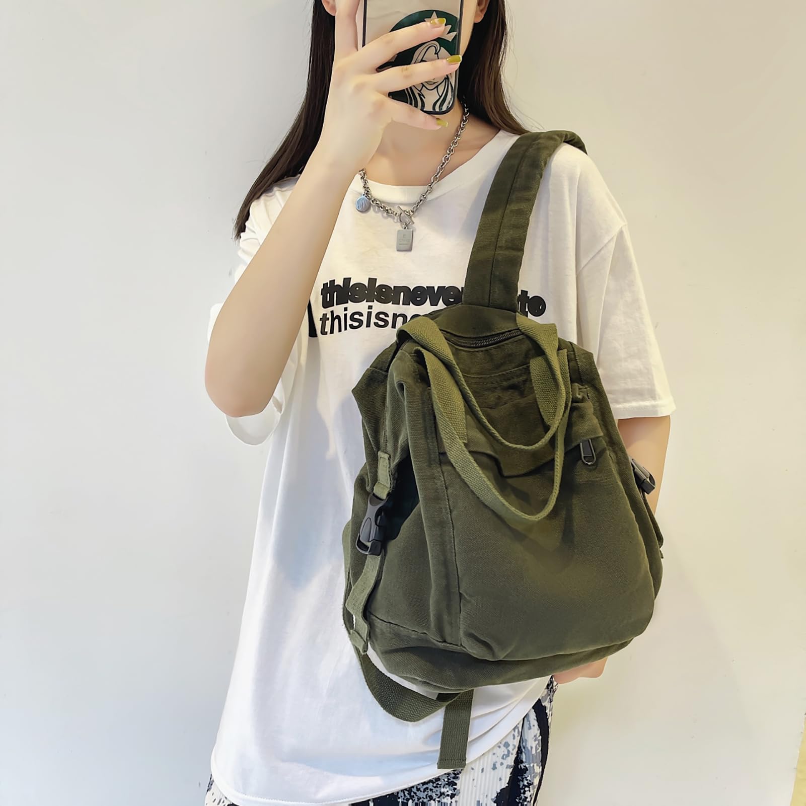 Mini Canvas Backpack for Women & Girls - Cute Small Aesthetic Backpack Purse in Green | Perfect for School, Travel & Everyday Use