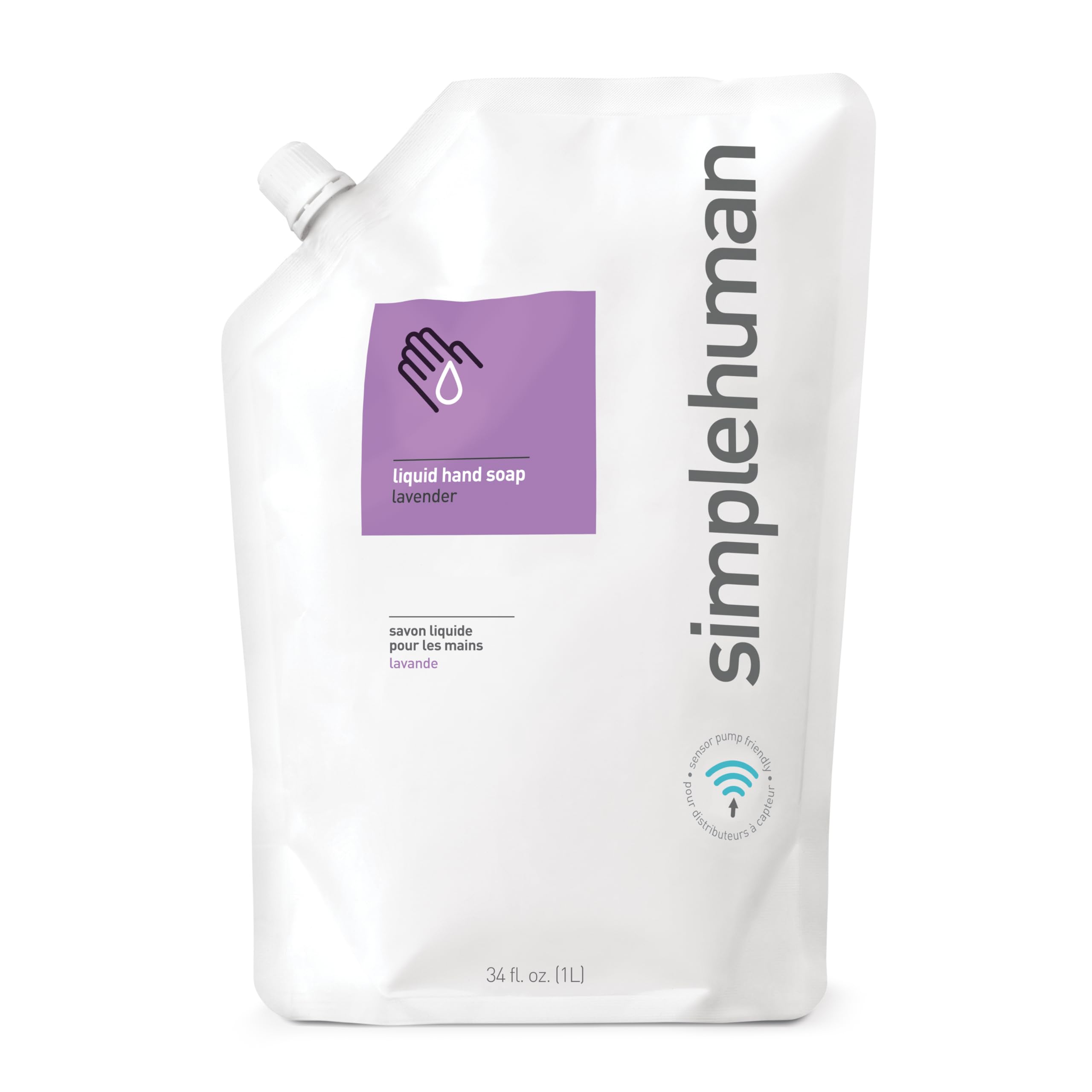 simplehuman Lavender Moisturizing Liquid Hand Soap Refill Pouch - 34 Fl Oz | Hydrating Hand Wash for Dry Skin | Perfect for Bathroom, Kitchen & Office Use