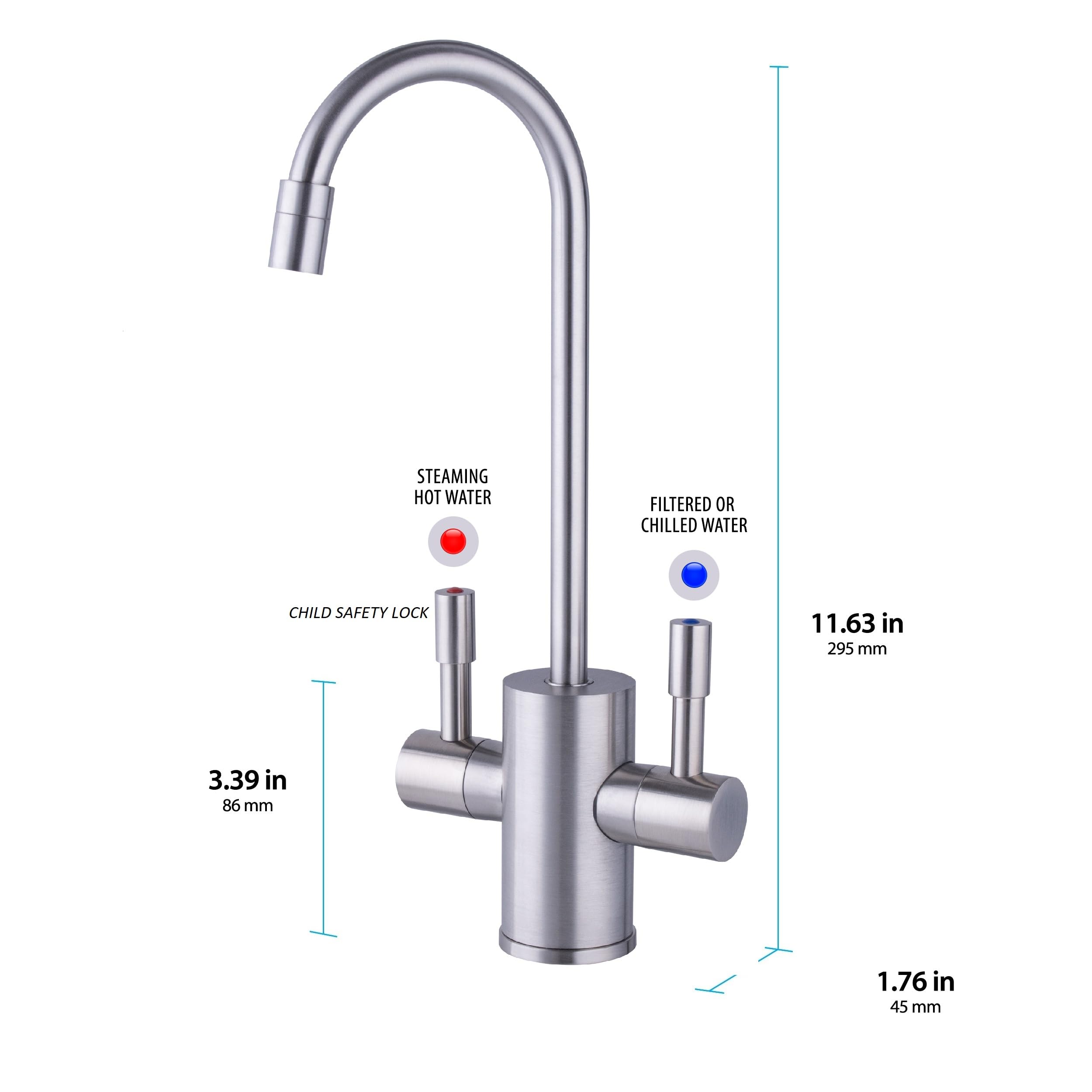 Ready Hot 41-RH-200-F560-BN Instant Hot Water Dispenser System - 2.5 Quarts Capacity, Manual Dial Dual Lever Hot & Cold Water Faucet in Brushed Nickel Finish | Perfect for Kitchen, Office & Tea/Coffee Stations