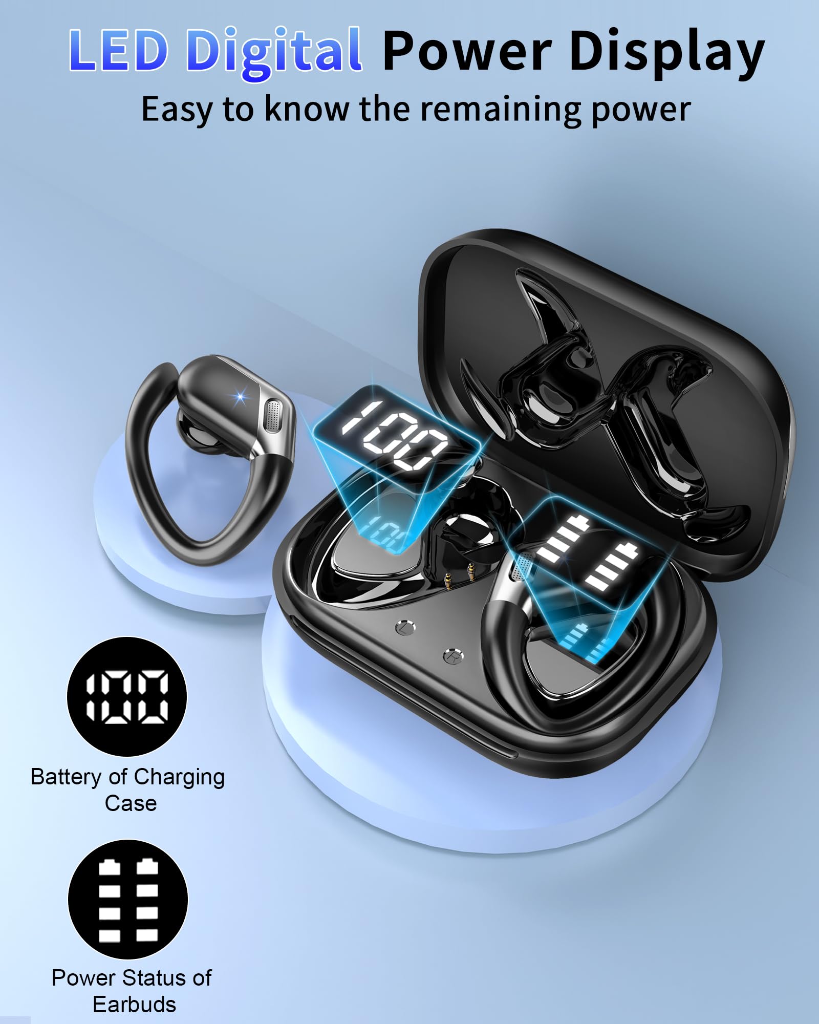 Wireless Bluetooth 5.4 Earbuds with ENC Noise Cancelling Mic - 50H Playtime, Deep Bass, Secure Earhooks & IP7 Waterproof - Perfect for Gym, Running, Workout & Outdoor Sports